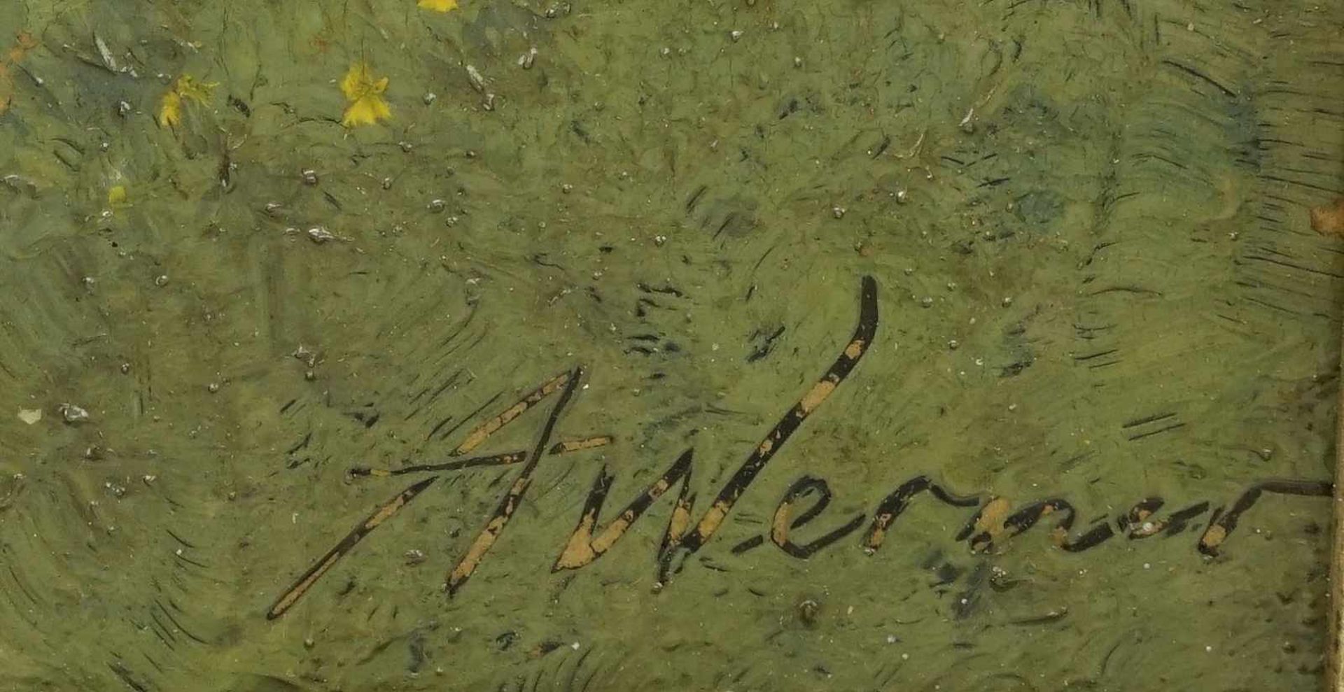 A. Werner, zwei Gemälde "Flusslandschaft" und "Der Schäfer"1) "Flusslandschaft ", Öl/Maltafel, unten - Bild 4 aus 7