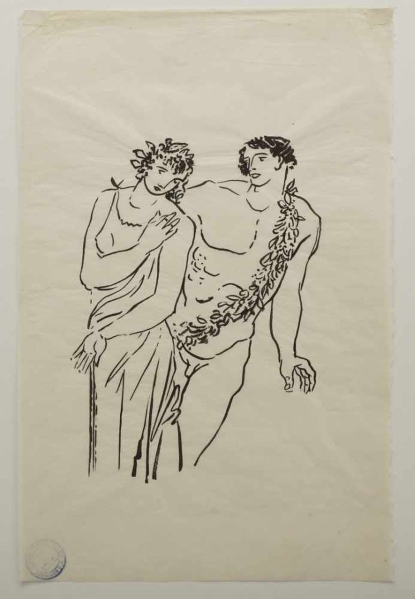 Richard Schwarzkopf, "Antikes Paar"(1893 Bonn - 1963 Düsseldorf), Tusche/Seidenpapier, verso - Bild 3 aus 4