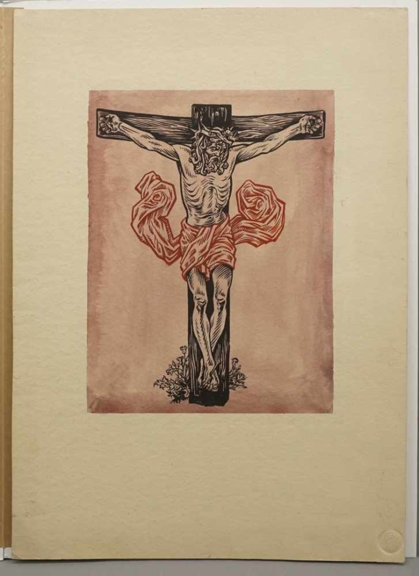 Richard Schwarzkopf, "Christus am Kreuz"(1893 Bonn - 1963 Düsseldorf), Tusche und Aquarell/Papier, - Bild 3 aus 4
