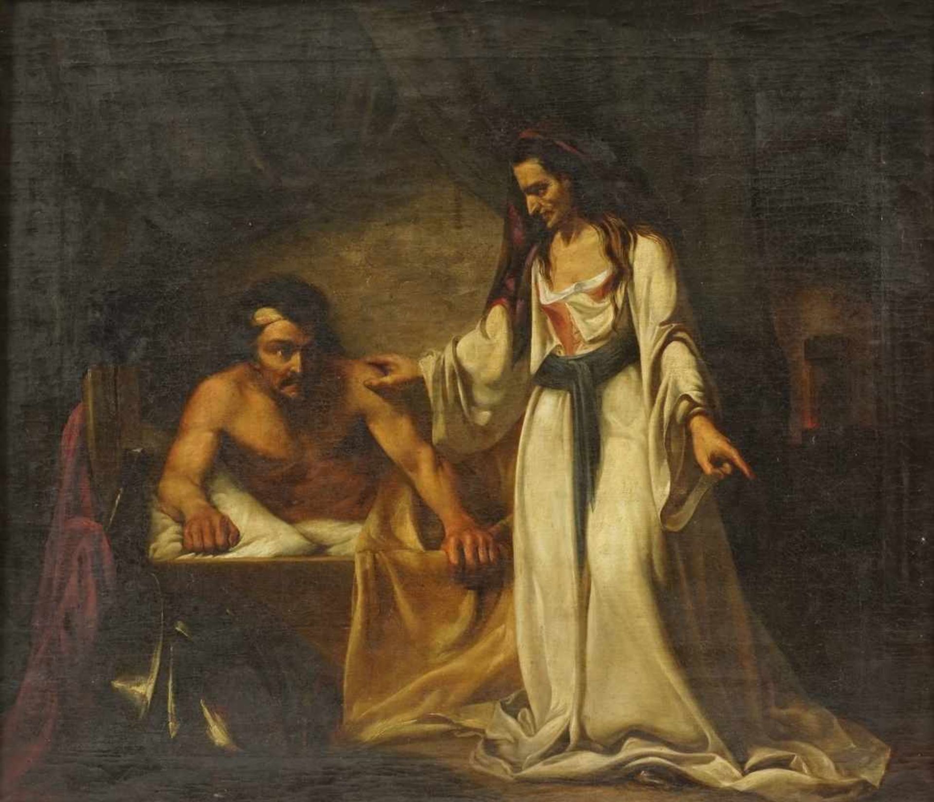 Historienmaler, "Biblische Szene"Öl/Leinwand, unsigniert, um 1850, altersgemäßer Zustand, eine - Image 2 of 3
