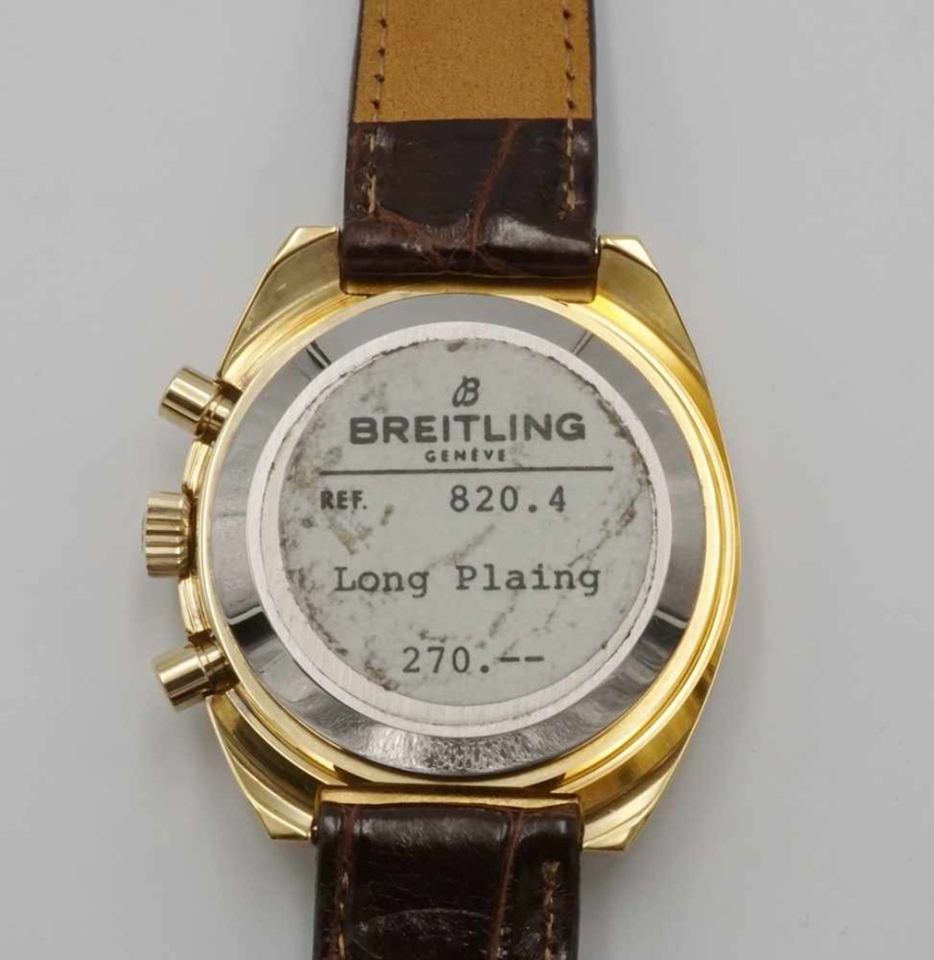 Breitling Long Plaing, Herrenarmbanduhr mit Chronograph, Ref. 820.4, um 1960vergoldetes Edelstahl - Bild 3 aus 6