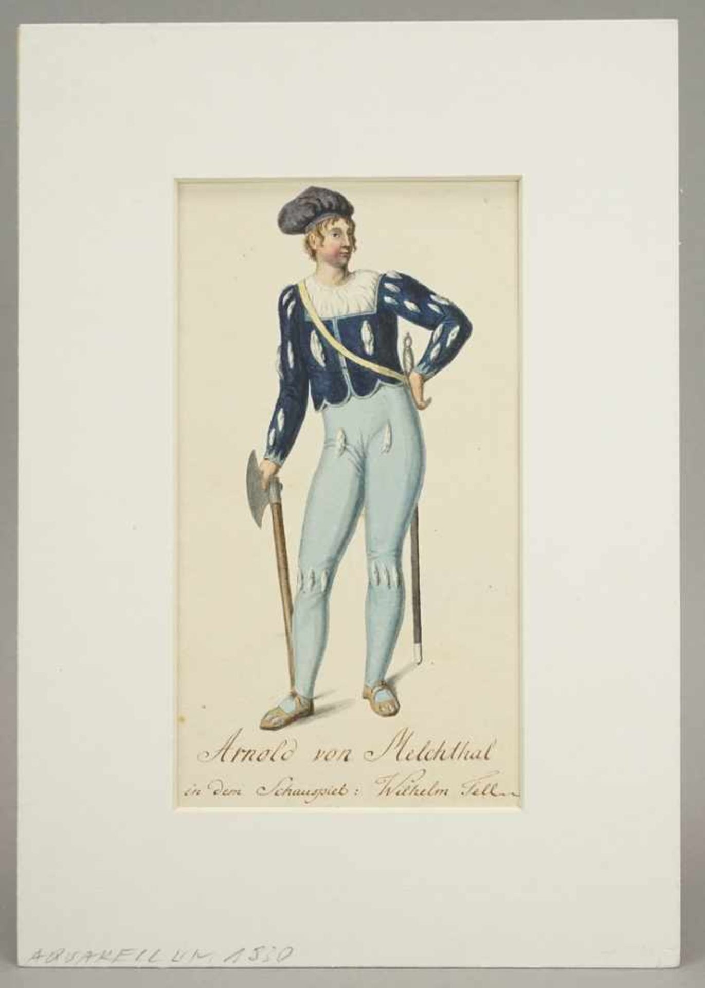 Unbekannter Maler, "Iffland als Wallenstein"Aquarell/Papier, um 1830, altersgemäß guter Zustand, - Bild 2 aus 3