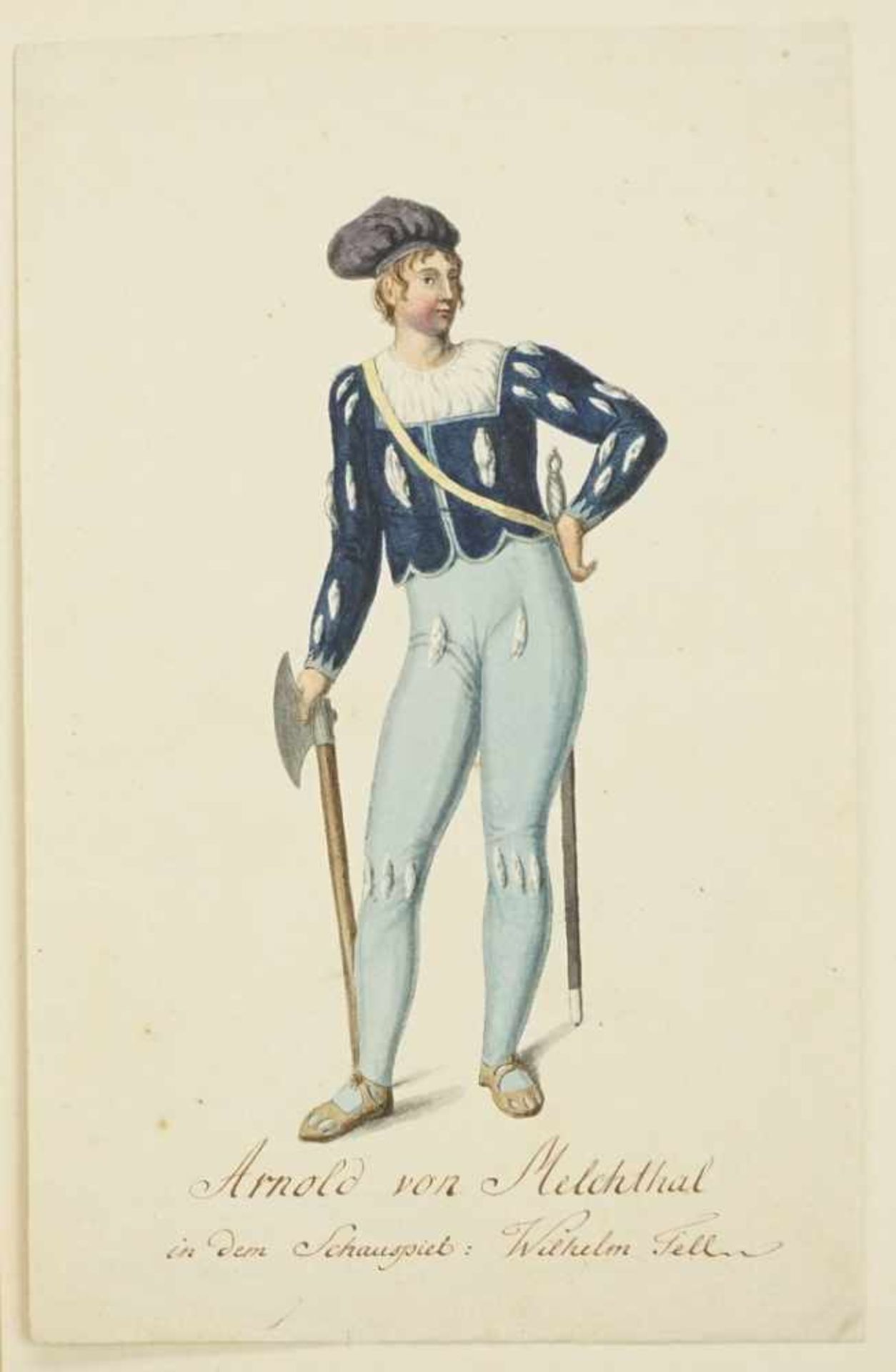 Unbekannter Maler, "Iffland als Wallenstein"Aquarell/Papier, um 1830, altersgemäß guter Zustand, - Bild 3 aus 3