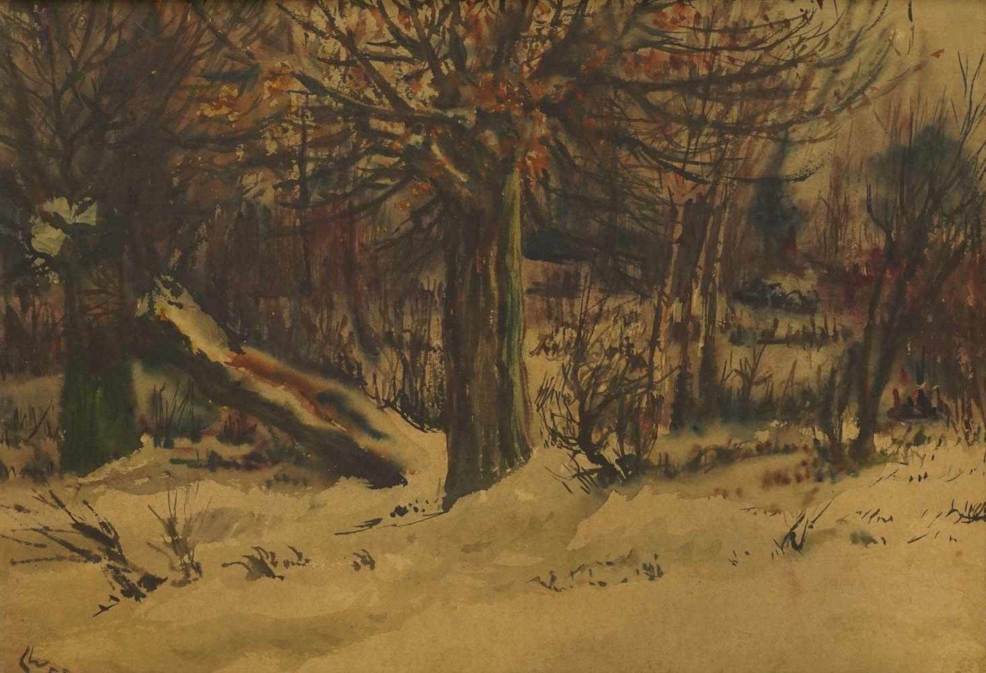 Carl Weisgerber, "Winterwaldpartie"(1891 Ahrweiler - 1968 Düsseldorf), Aquarell/Karton, unten