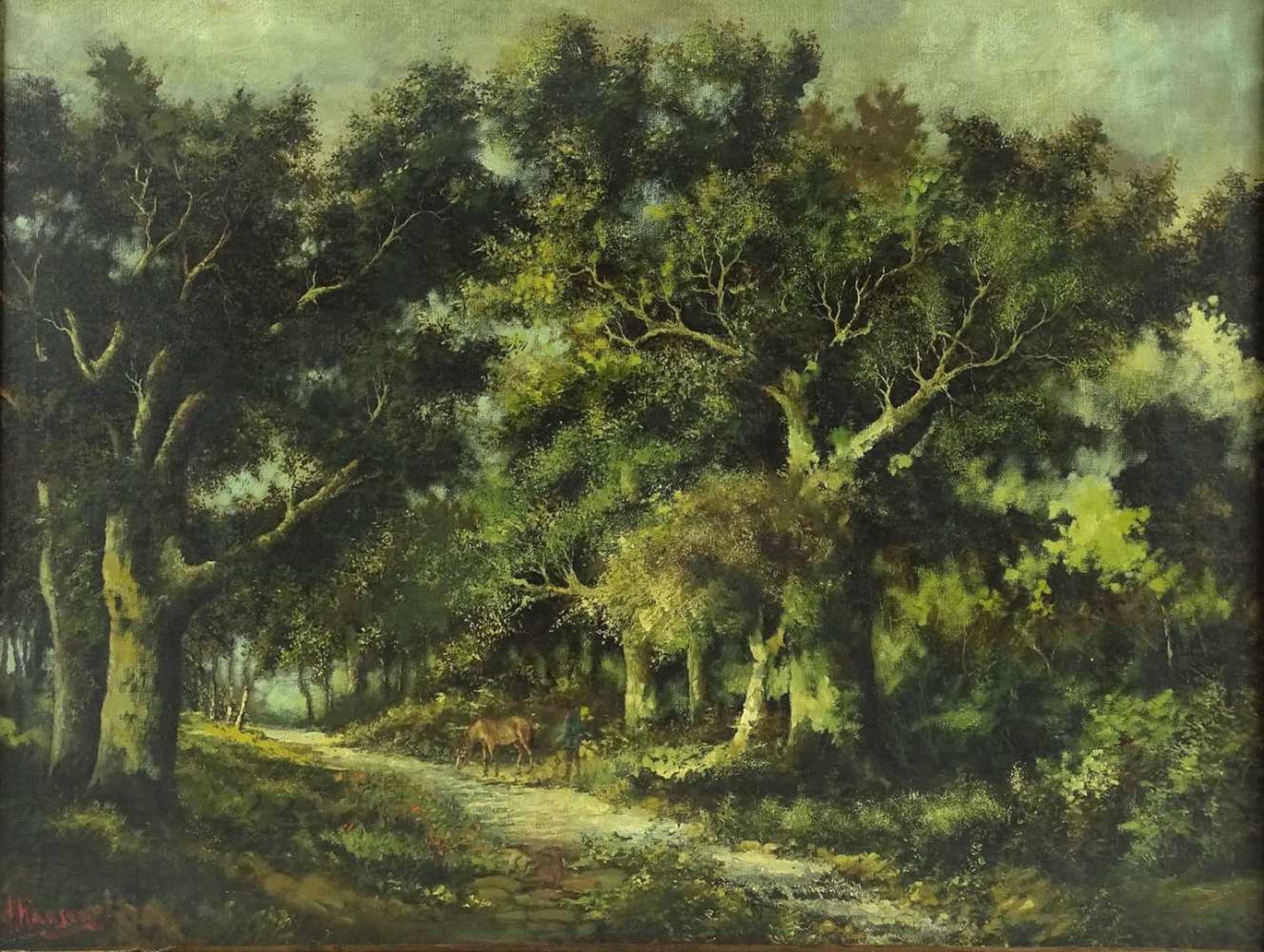 A. Hansen, "Pferd bei der Rast im Wald"Öl/Leinwand, unten links signiert, guter Zustand, 60 x 80