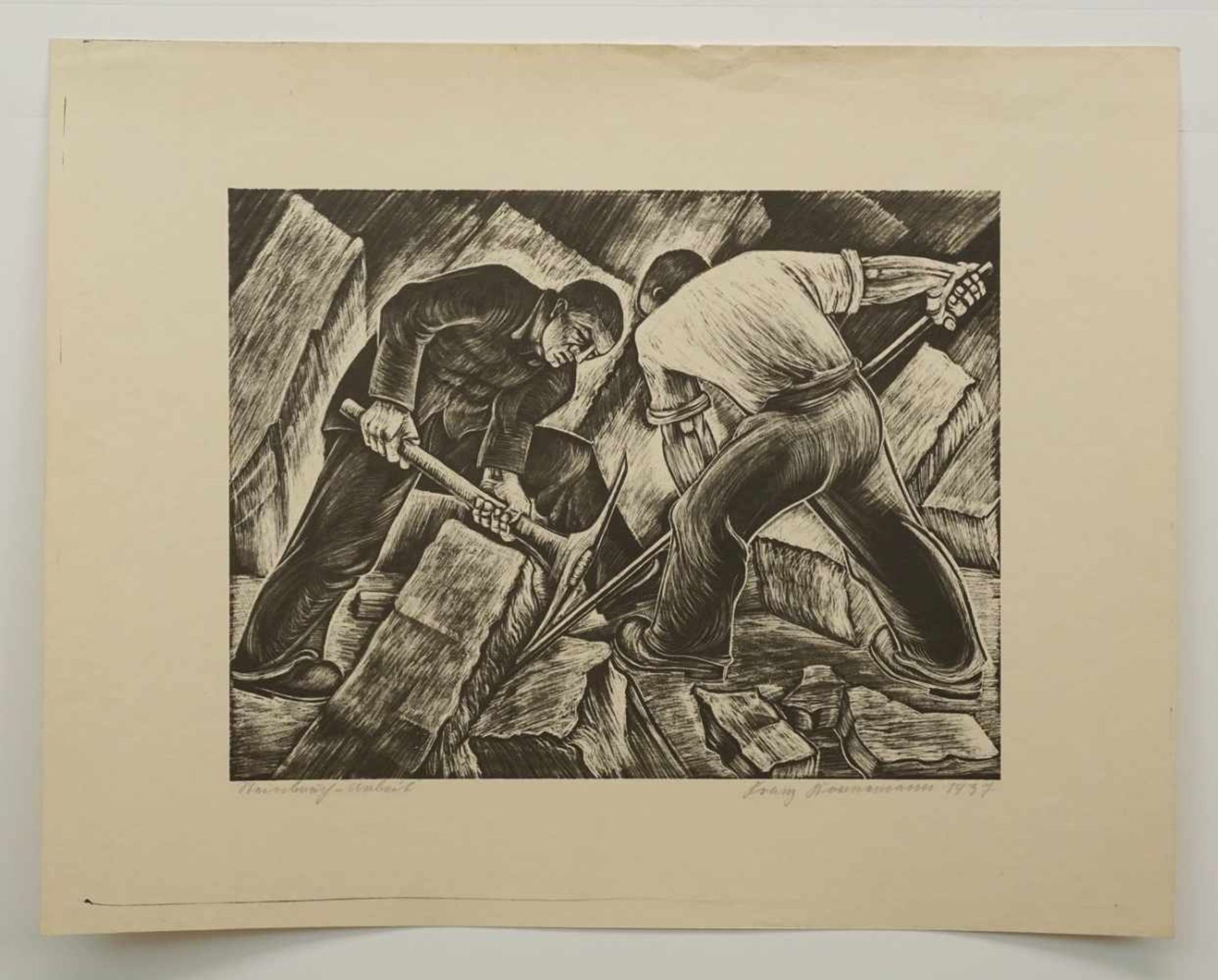 Unbekannter Künstler, "Steinbrucharbeit"Lithografie/Papier, unten rechts undeutlich signiert, - Bild 3 aus 4