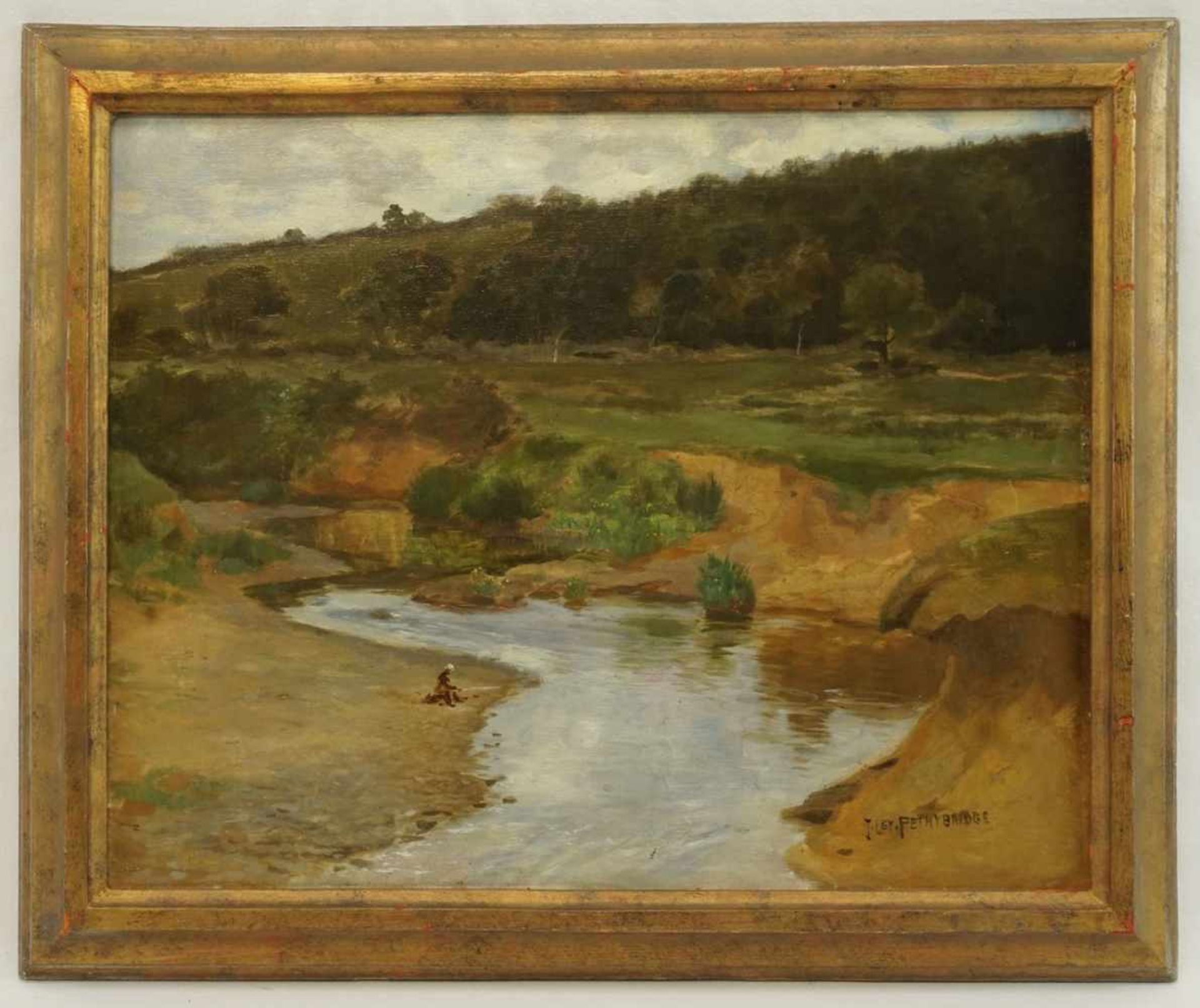 John Ley Pethybridge, "Am Flussufer"(geb. 1865), Öl/Leinwand doubliert, unten rechts signiert, um - Bild 2 aus 4