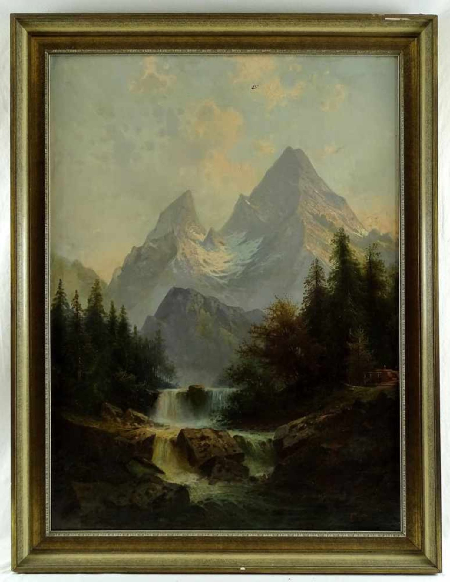 Unbekannter Maler, "Gebirgsbach mit Alpenmassiv"Öl/Leinwand, unten rechts undeutlich signiert, - Image 2 of 4