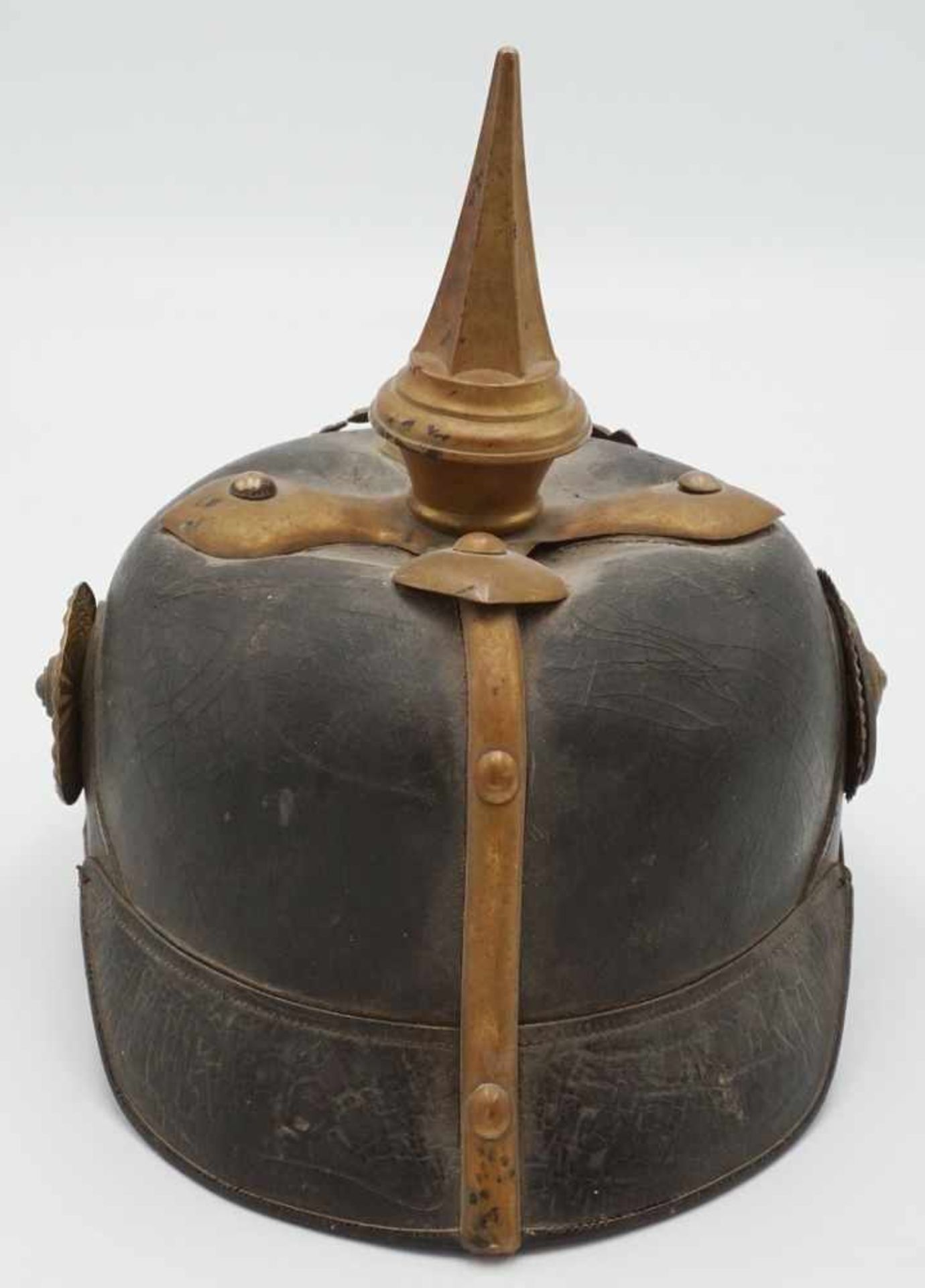 Hessen Offiziers Pickelhaube mit Bandeau, um 1900Leder, Metallbeschläge, Infanterie-Leibregiment - Bild 4 aus 7