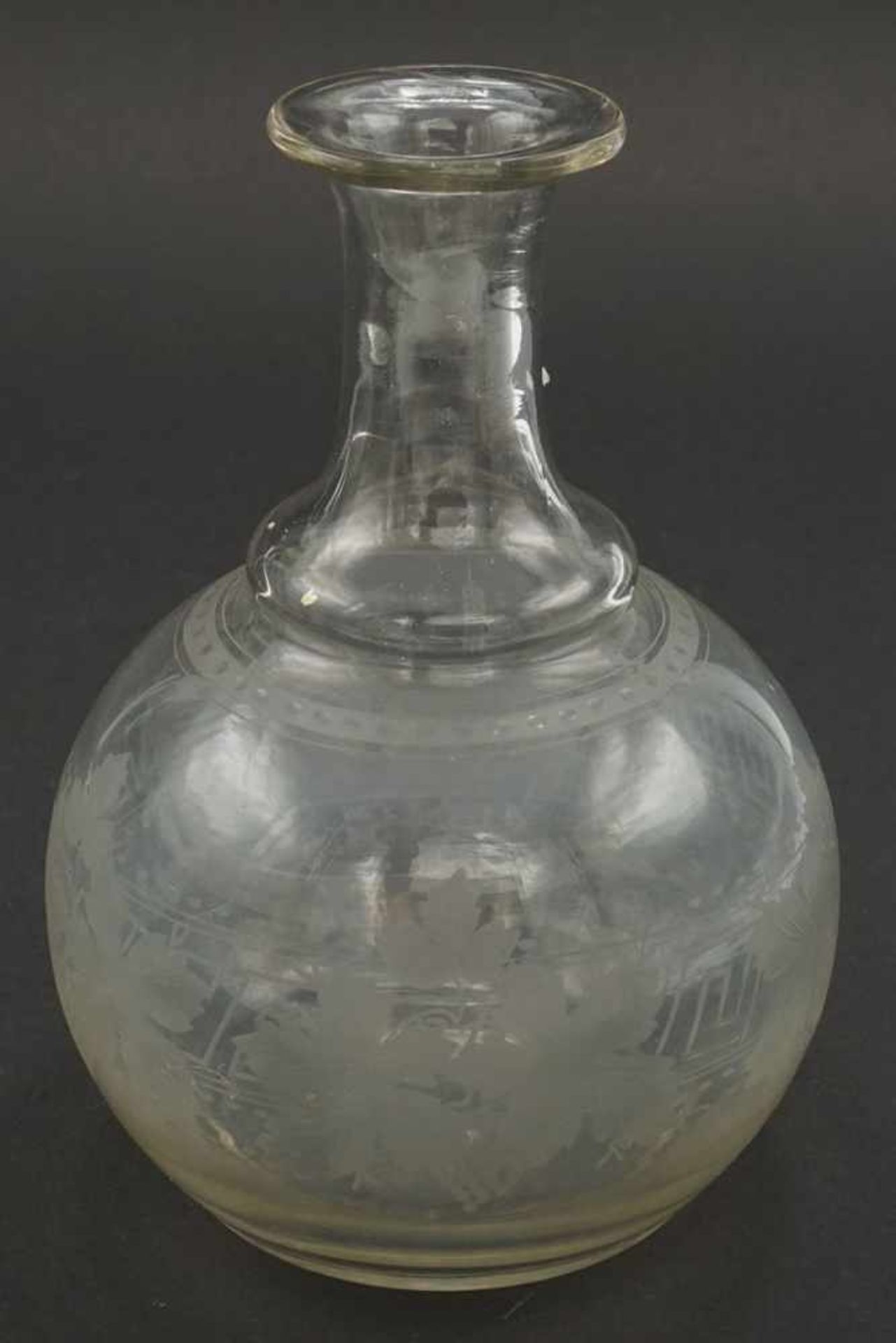Flinsberg Andenken Flasche, 2. Hälfte 19. Jh.Glas, bauchige Flasche, im Glasschnitt Stadtansicht, - Bild 2 aus 3