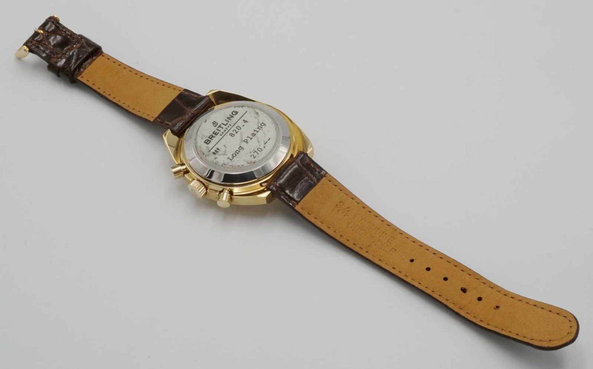 Breitling Long Plaing, Herrenarmbanduhr mit Chronograph, Ref. 820.4, um 1960vergoldetes Edelstahl - Bild 6 aus 6