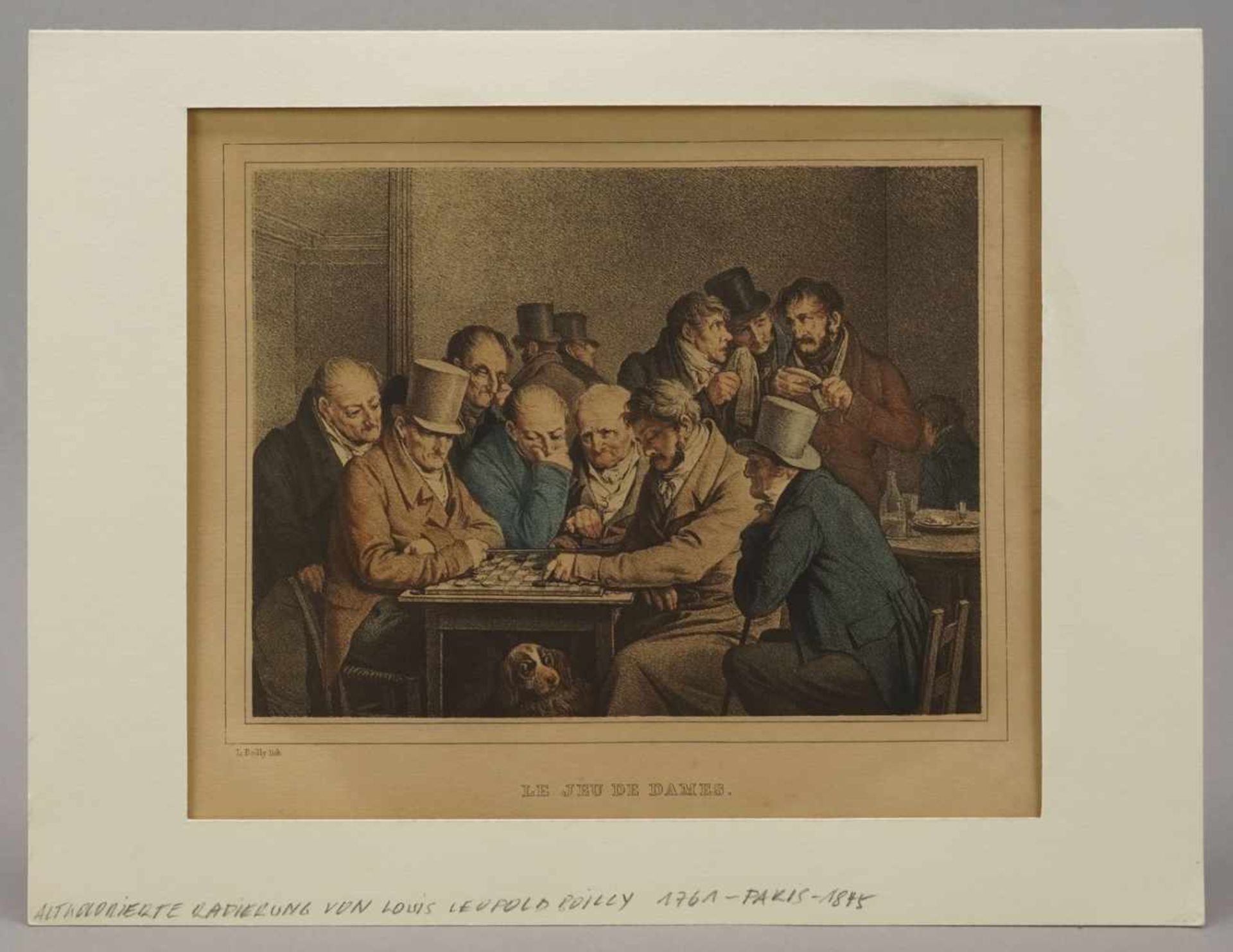 Louis Boilly, "Die Dame-Spieler"(1761 - 1845), altkolorierte Radierung/Papier, um 1835, im Blatt - Bild 2 aus 3