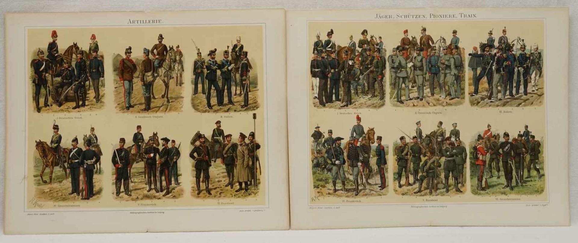 Sieben militärhistorische FarbtafelnFarblithografie/Papier, um 1900, Artillerie, Marine-, Schutz- - Image 3 of 4