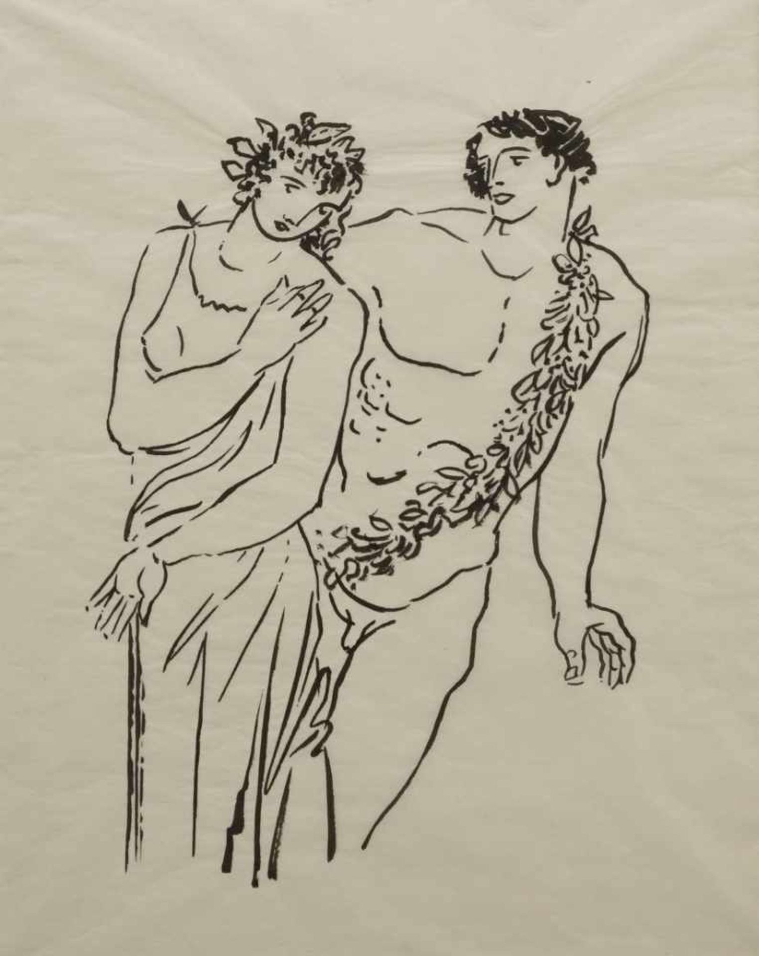 Richard Schwarzkopf, "Antikes Paar"(1893 Bonn - 1963 Düsseldorf), Tusche/Seidenpapier, verso