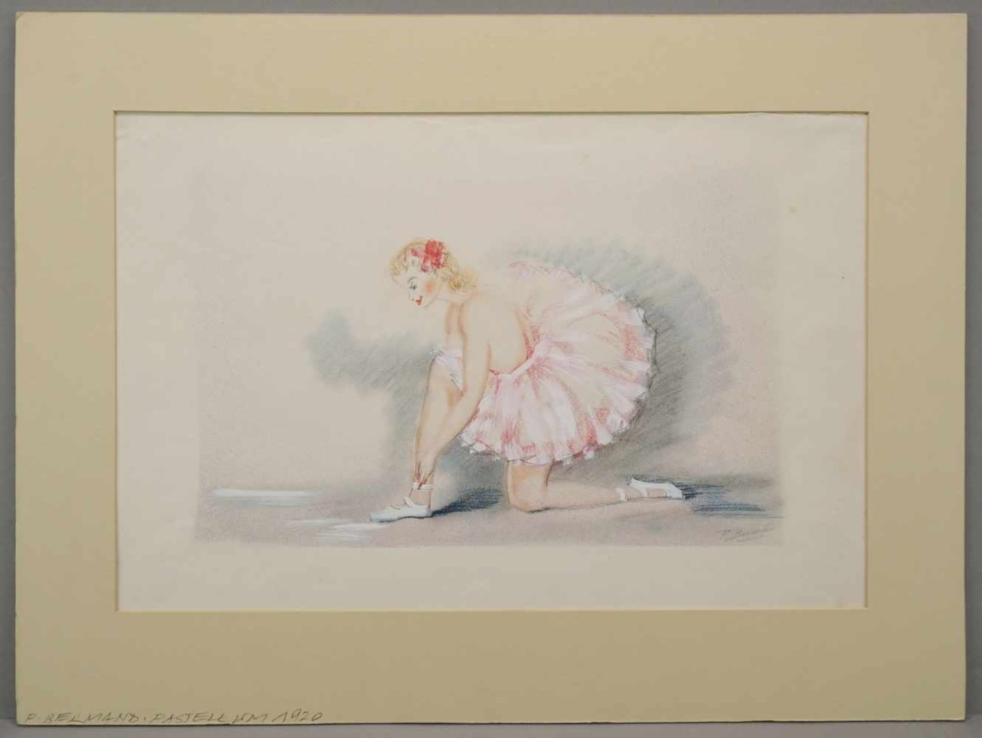 P. Bermand, "Kniende Balletteuse"Pastell/Papier, unten rechts signiert, um 1920, im Blatt bezeichnet - Bild 2 aus 4