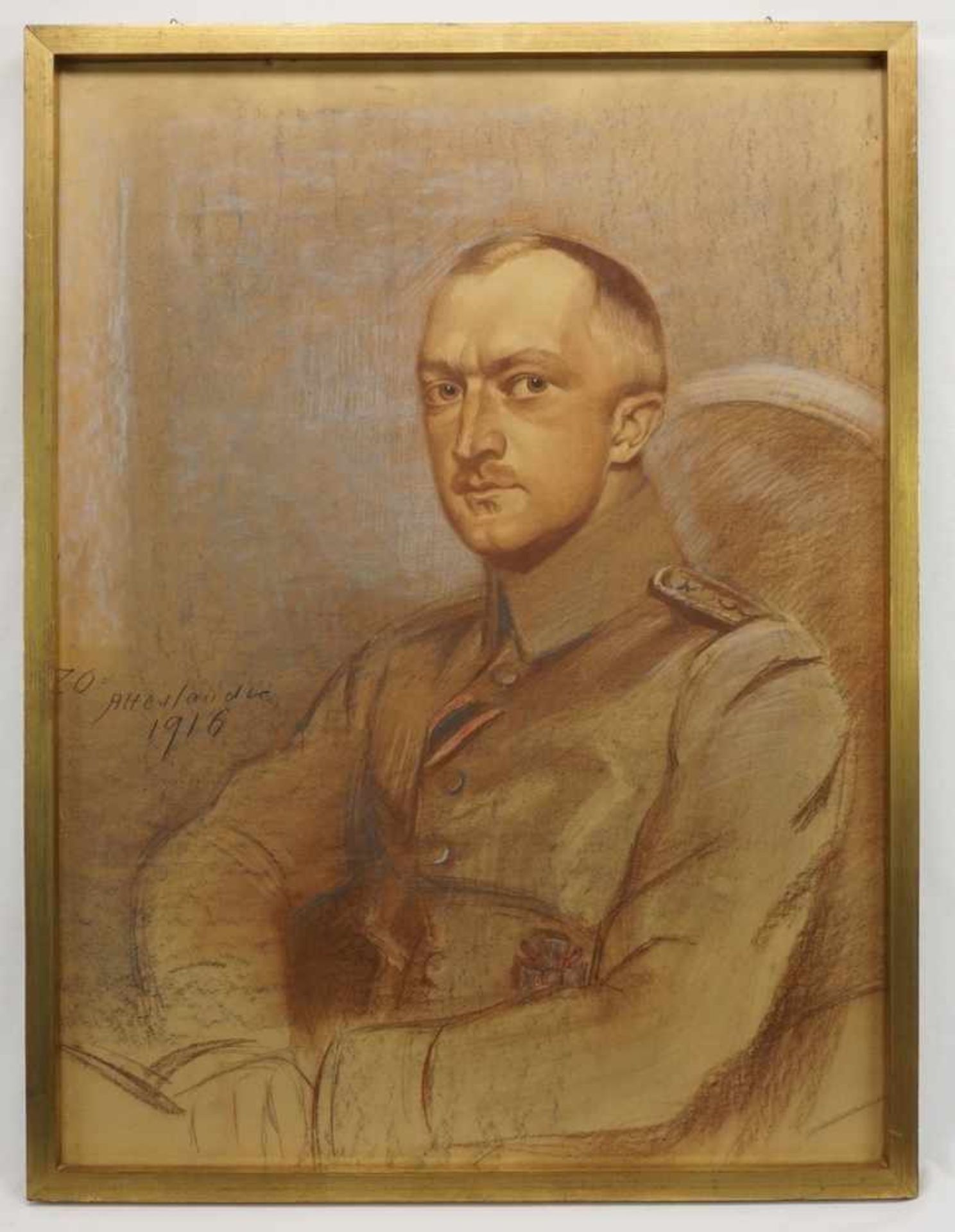 Sofie-Zo Alteslander, "Der Offizier"polnische Porträtmalerin (geb. 1874), Pastell/Papier, mittig - Bild 2 aus 4