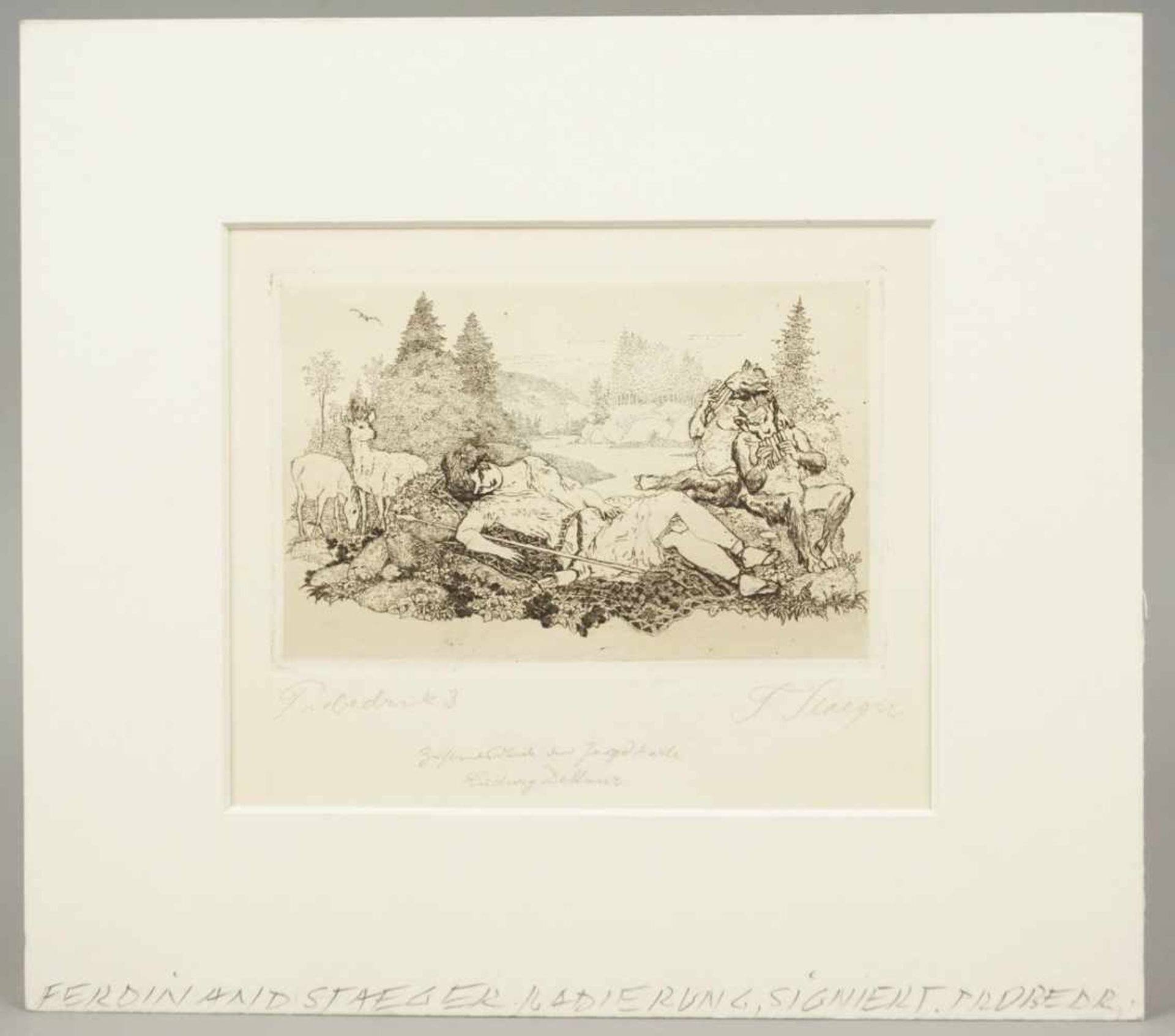 Ferdinand Staeger, "Pan und Nymphe"(1880 - 1976), Radierung/Papier, unten rechts im Blatt - Bild 2 aus 4