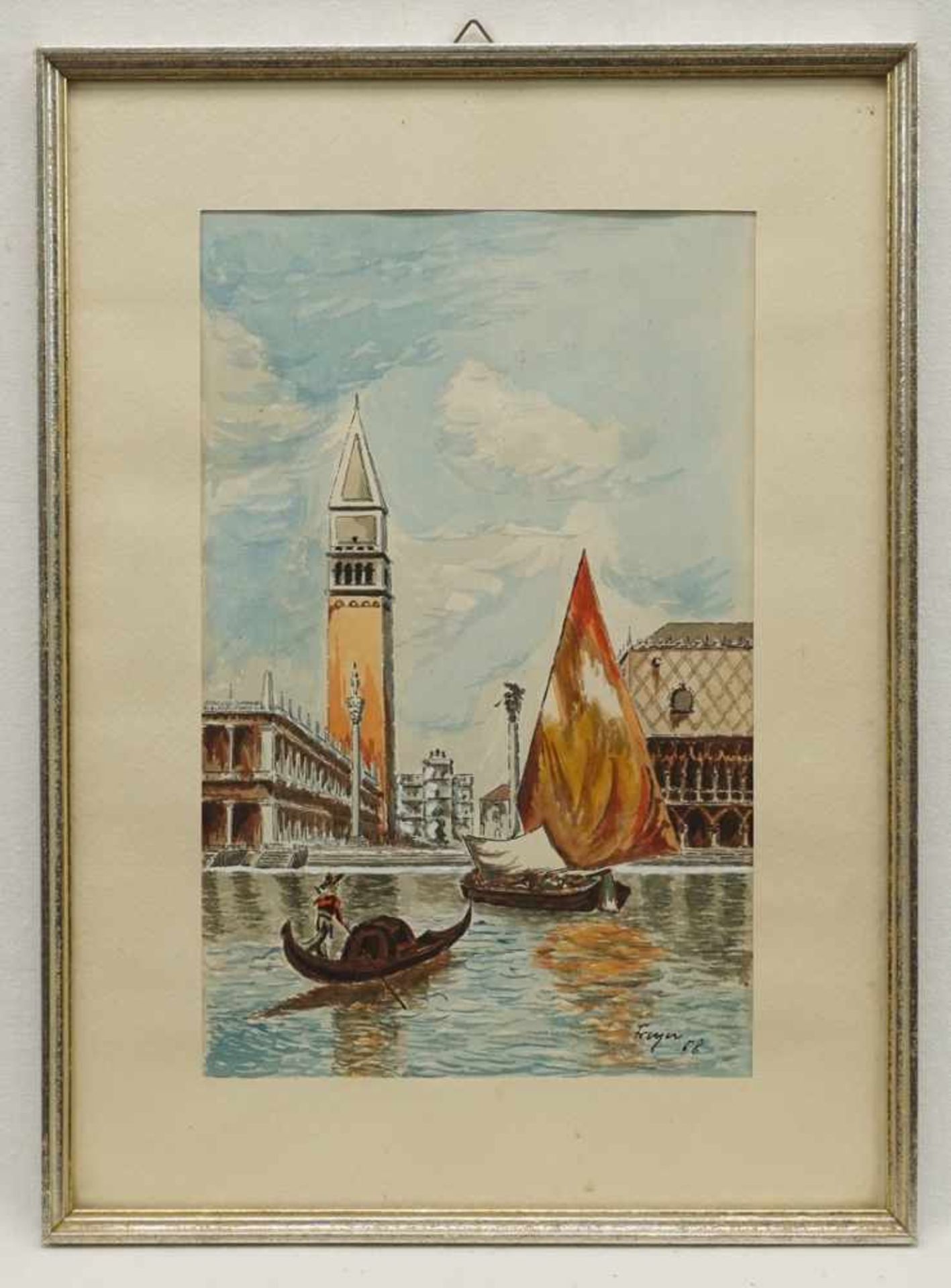 Frayn, "Venedig"Aquarell, unten rechts signiert, datiert (19)58, Markusturm und Markusplatz mit - Bild 2 aus 4