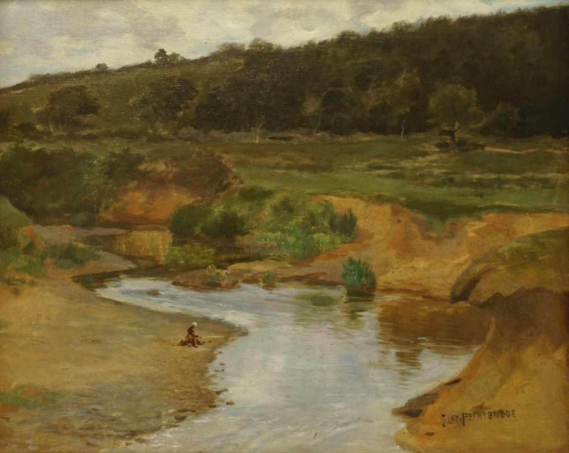 John Ley Pethybridge, "Am Flussufer"(geb. 1865), Öl/Leinwand doubliert, unten rechts signiert, um