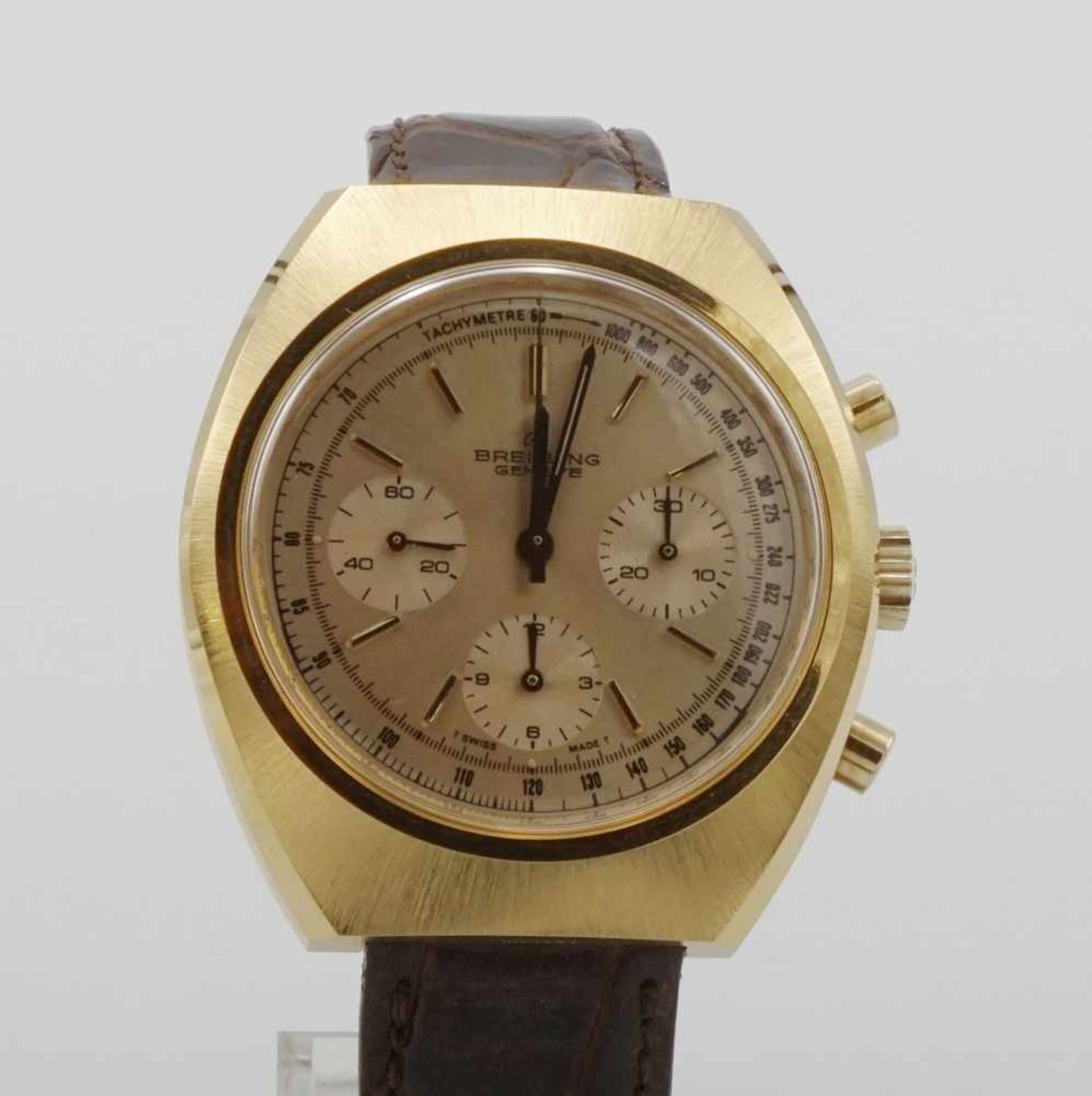 Breitling Long Plaing, Herrenarmbanduhr mit Chronograph, Ref. 820.4, um 1960vergoldetes Edelstahl - Bild 2 aus 6