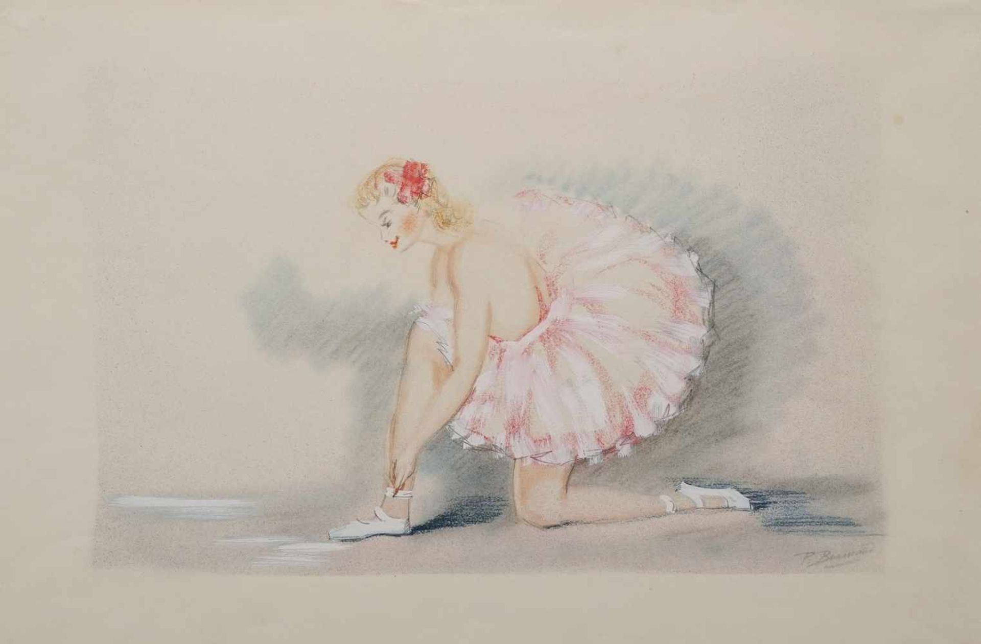 P. Bermand, "Kniende Balletteuse"Pastell/Papier, unten rechts signiert, um 1920, im Blatt bezeichnet