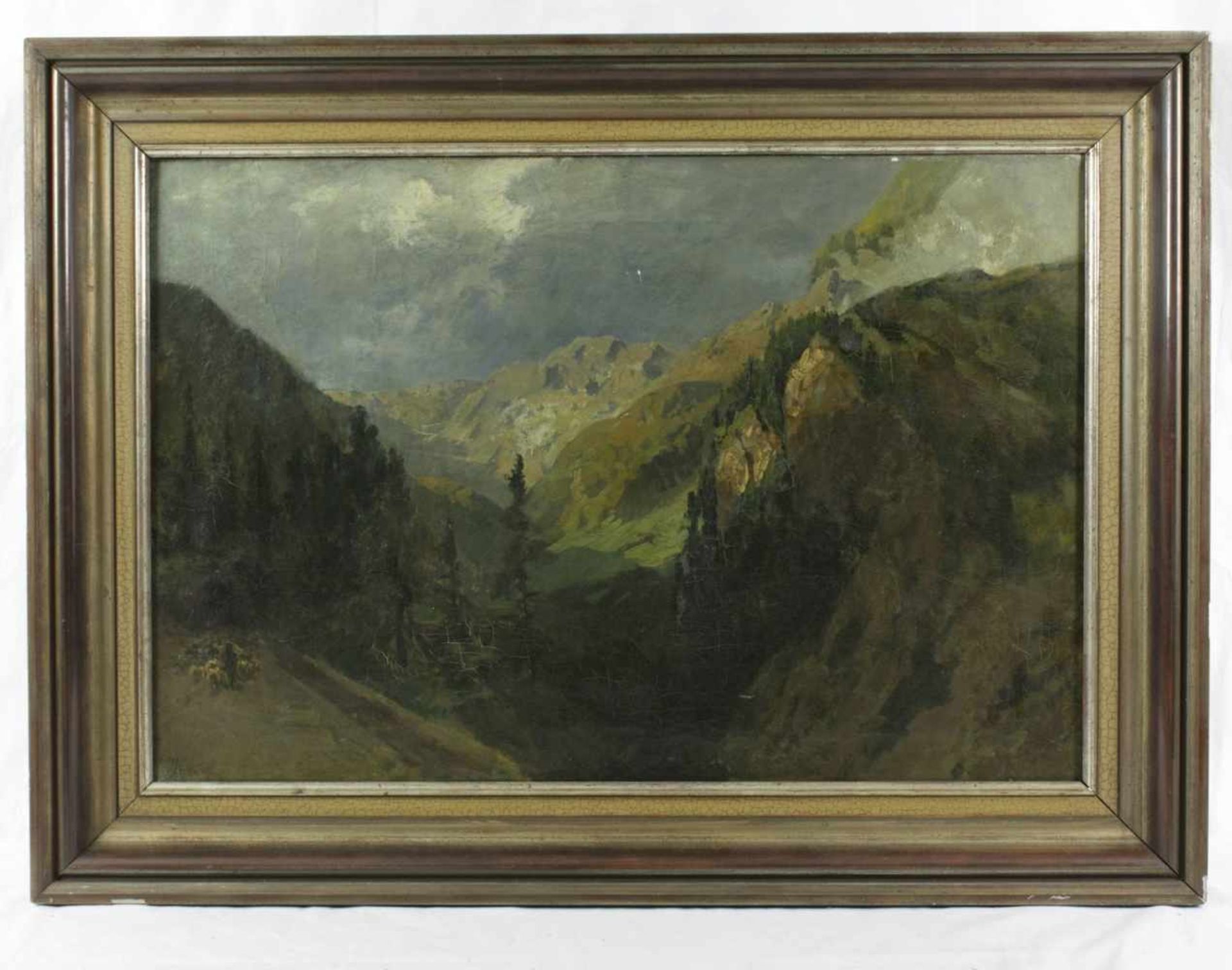 Wilk, "Gebirgslandschaft"Öl/Leinwand, unten links signiert, schönes Landschaftsbild mit Schäfer