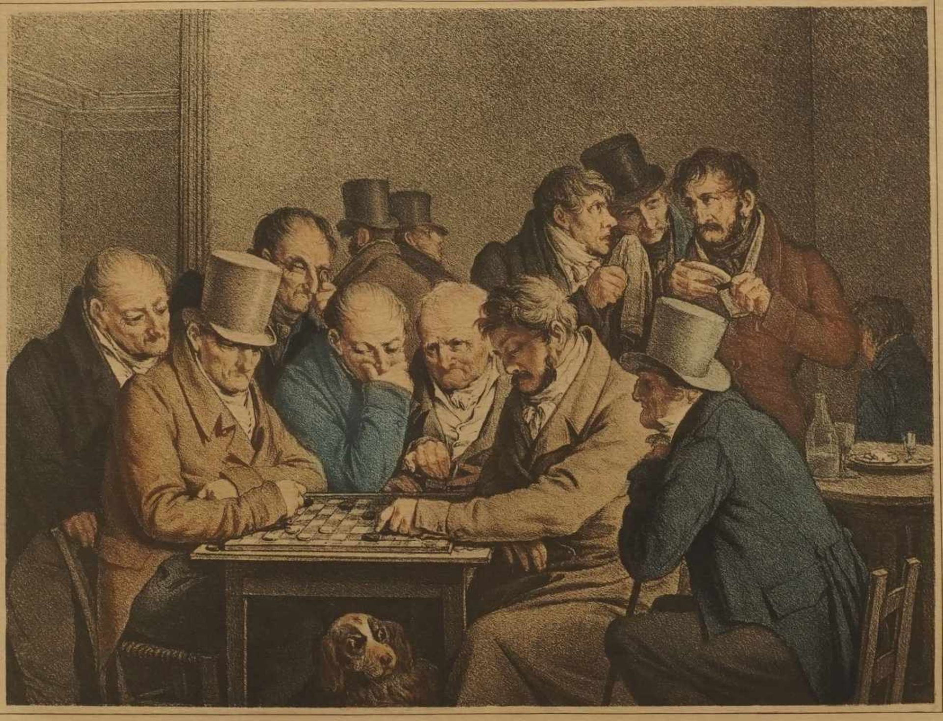 Louis Boilly, "Die Dame-Spieler"(1761 - 1845), altkolorierte Radierung/Papier, um 1835, im Blatt