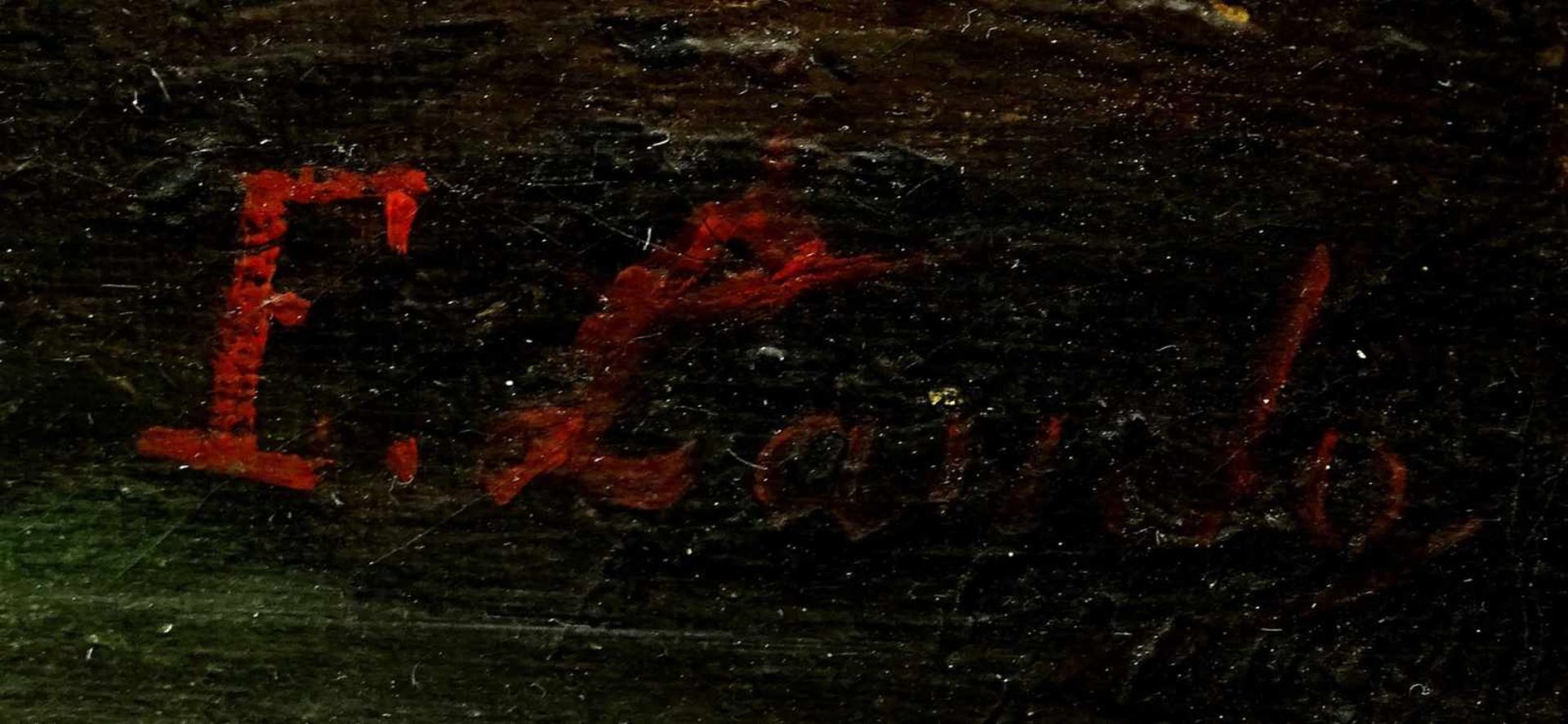 Unbekannter Maler, "Gebirgsbach mit Alpenmassiv"Öl/Leinwand, unten rechts undeutlich signiert, - Image 4 of 4