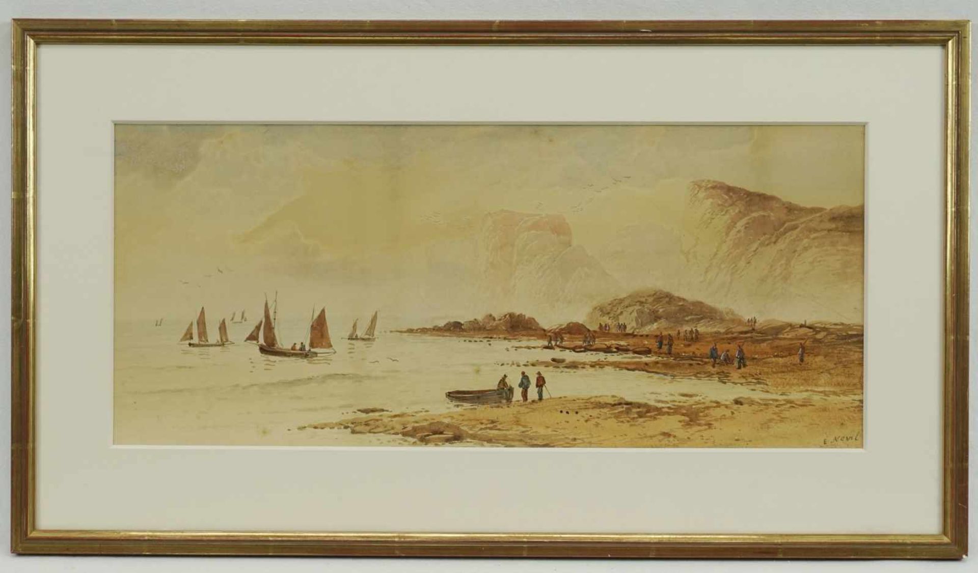 E. Nevil, "Fischer an felsiger Küste"Aquarell/Papier, unten rechts signiert, 2. Hälfte 19. Jh., - Bild 2 aus 4