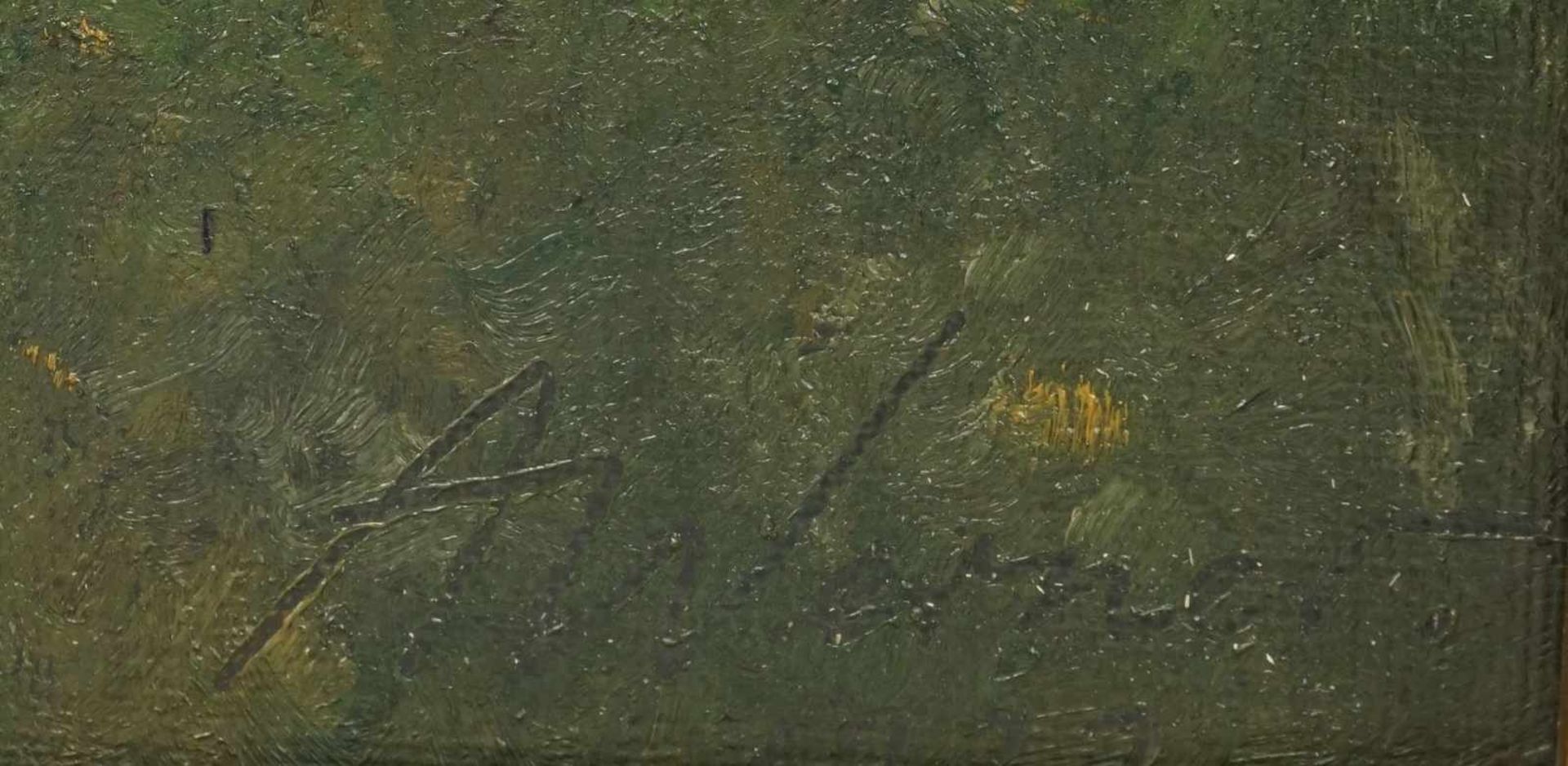 A. Werner, zwei Gemälde "Flusslandschaft" und "Der Schäfer"1) "Flusslandschaft ", Öl/Maltafel, unten - Bild 7 aus 7