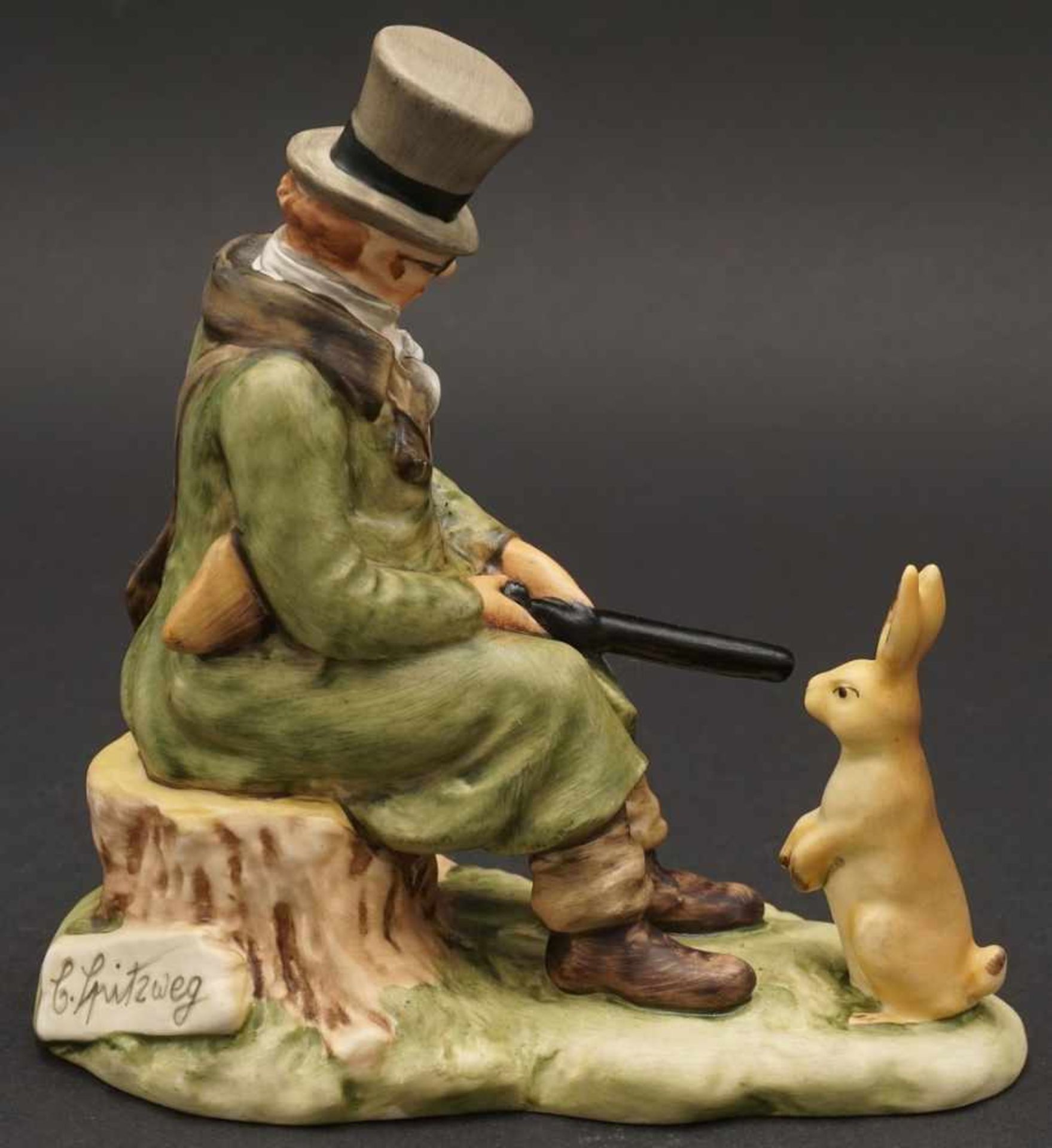 Goebel Figur "Jäger und Hase"koloriert, im Boden germarkt, Biskuitporzellan, nach C. Spitzweg, guter - Bild 2 aus 3