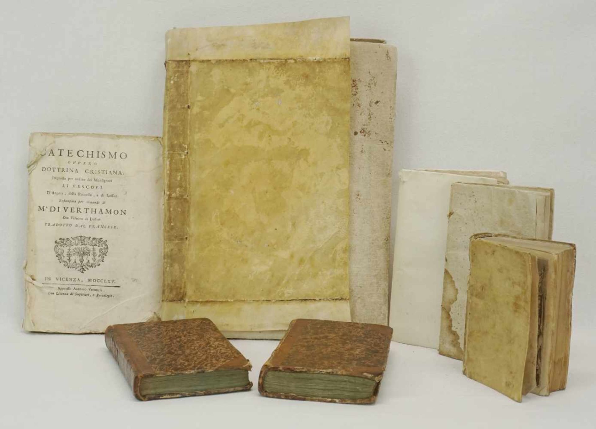 Sechs Bücher von 1633 bis 18141) "Catechismo Ovvero Dottrina Cristiana", 1765, Einband fehlt, 260