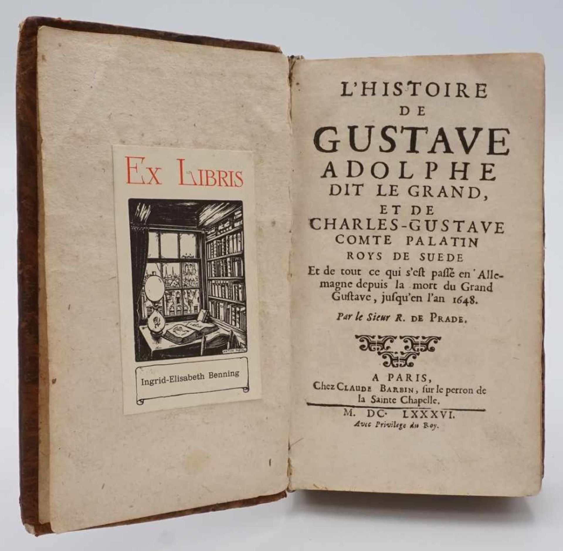 "L´Histoire de Gustave Adolphe"1686, Biografie der schwedischen Könige, Vorsatzblatt/Stich fehlt,