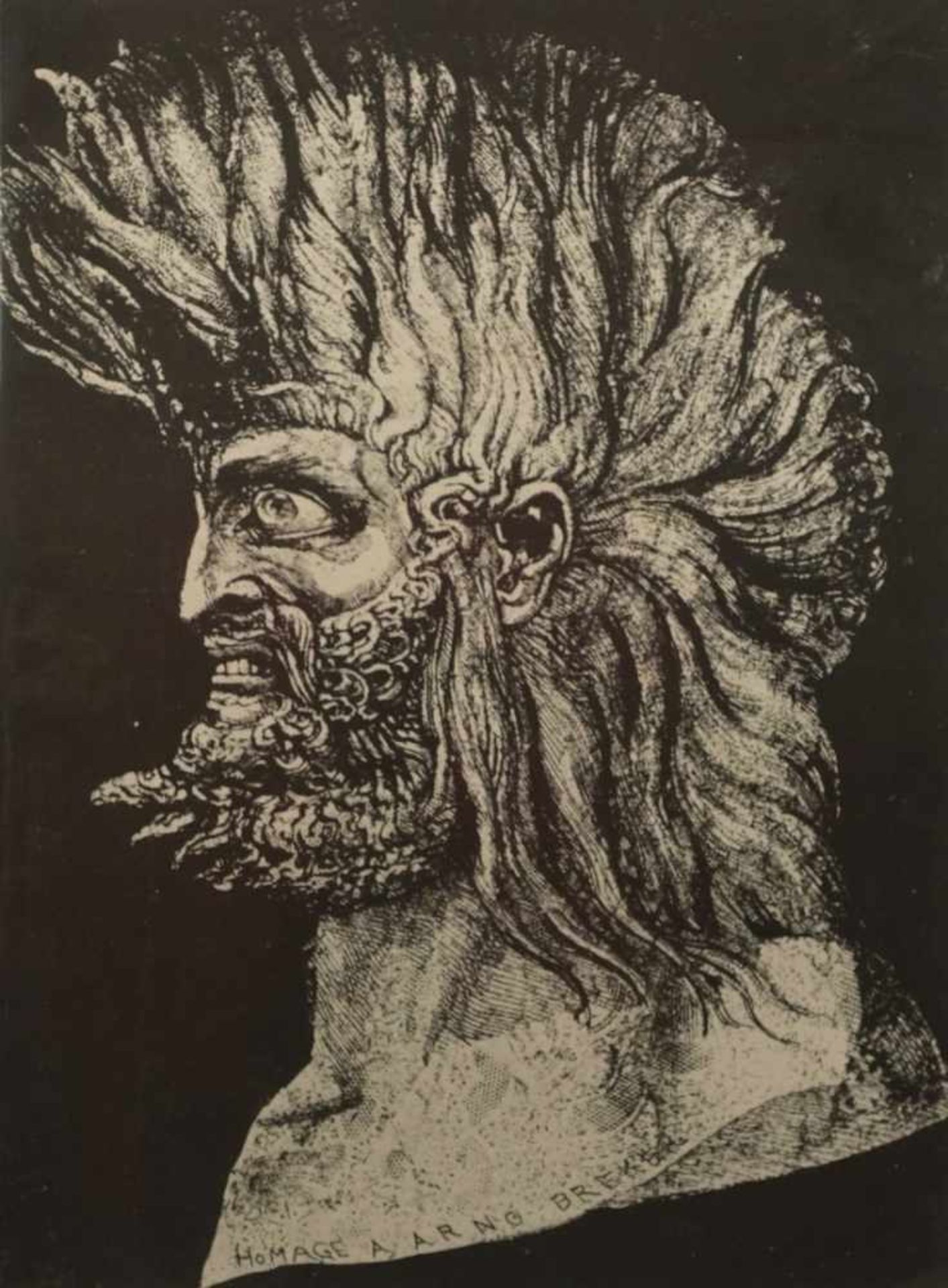 Ernst Fuchs, "Der junge Moses"(geb. 1930), Lithografie/Papier, 1975, doppelseitiges Widmungsblatt an