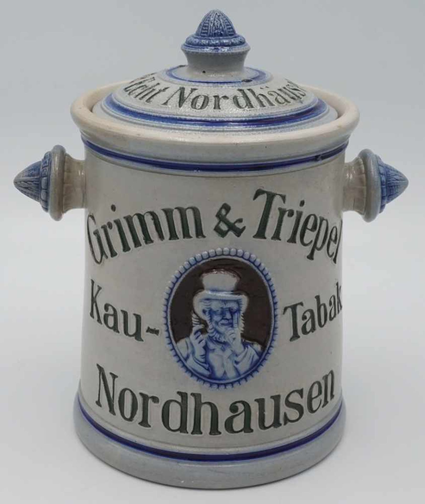 Westerwälder Steinzeug original Kautabaktopf, Grimm & Triepelhell glasiert, mit original Deckel,