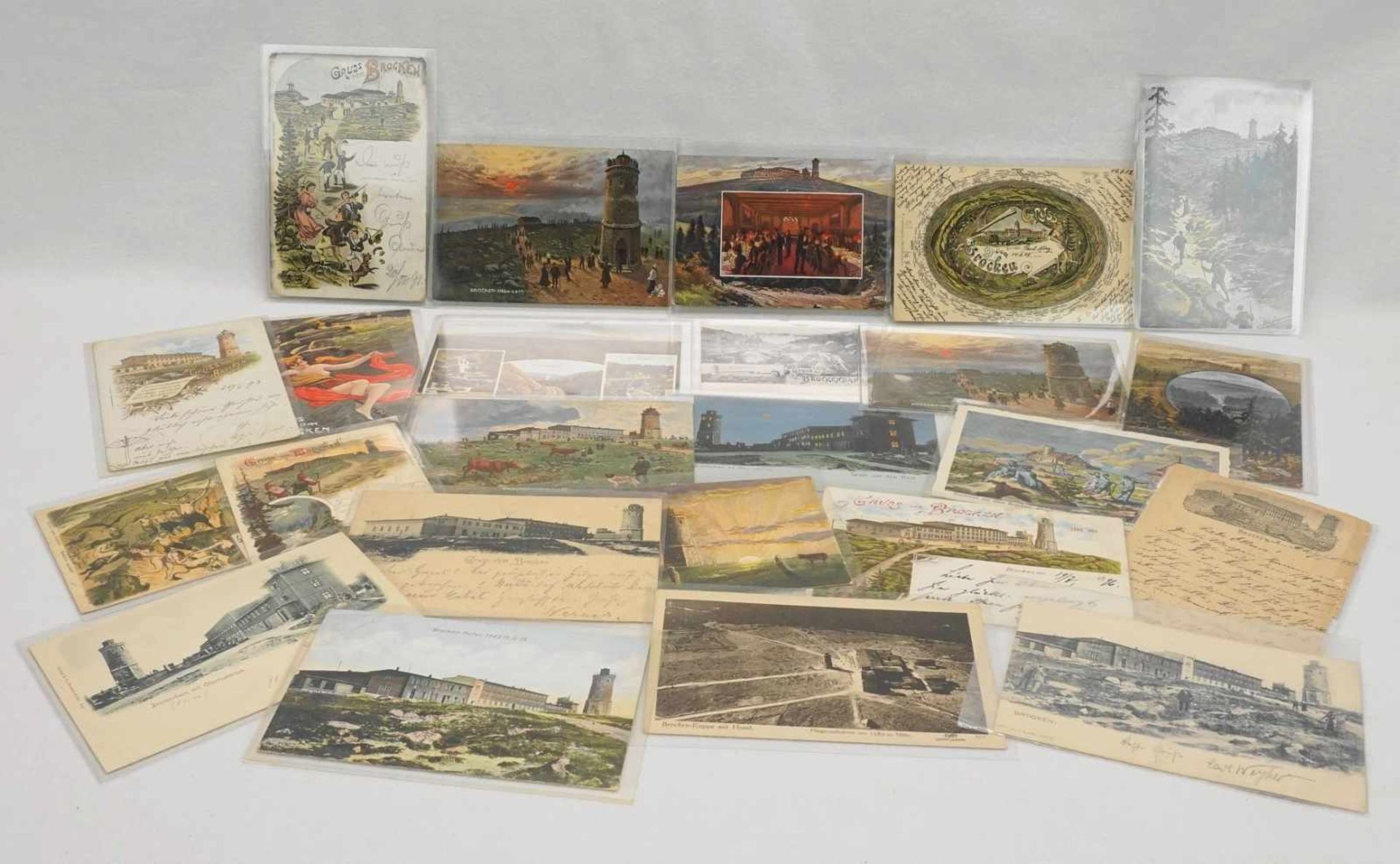 24 Postkarten vom Brocken, 1886 - 1926schöne Sammlung zum Thema Brocken, Gruß- und Lithografie-