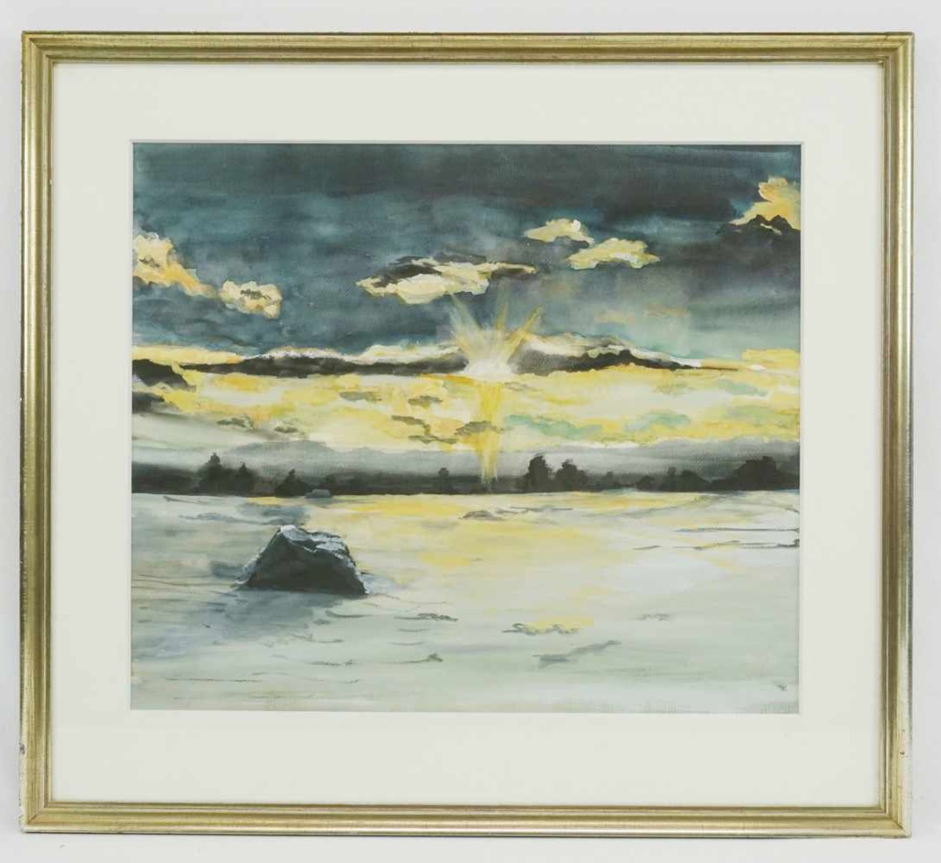 Unbekannter Maler, "Dramatischer Sonnenuntergang"Temperamalerei, guter Zustand, 45 x 54 cm (HxB), - Bild 2 aus 4