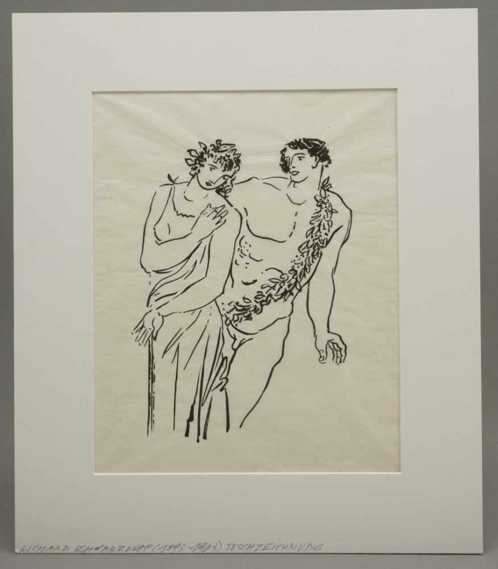 Richard Schwarzkopf, "Antikes Paar"(1893 Bonn - 1963 Düsseldorf), Tusche/Seidenpapier, verso - Image 2 of 4
