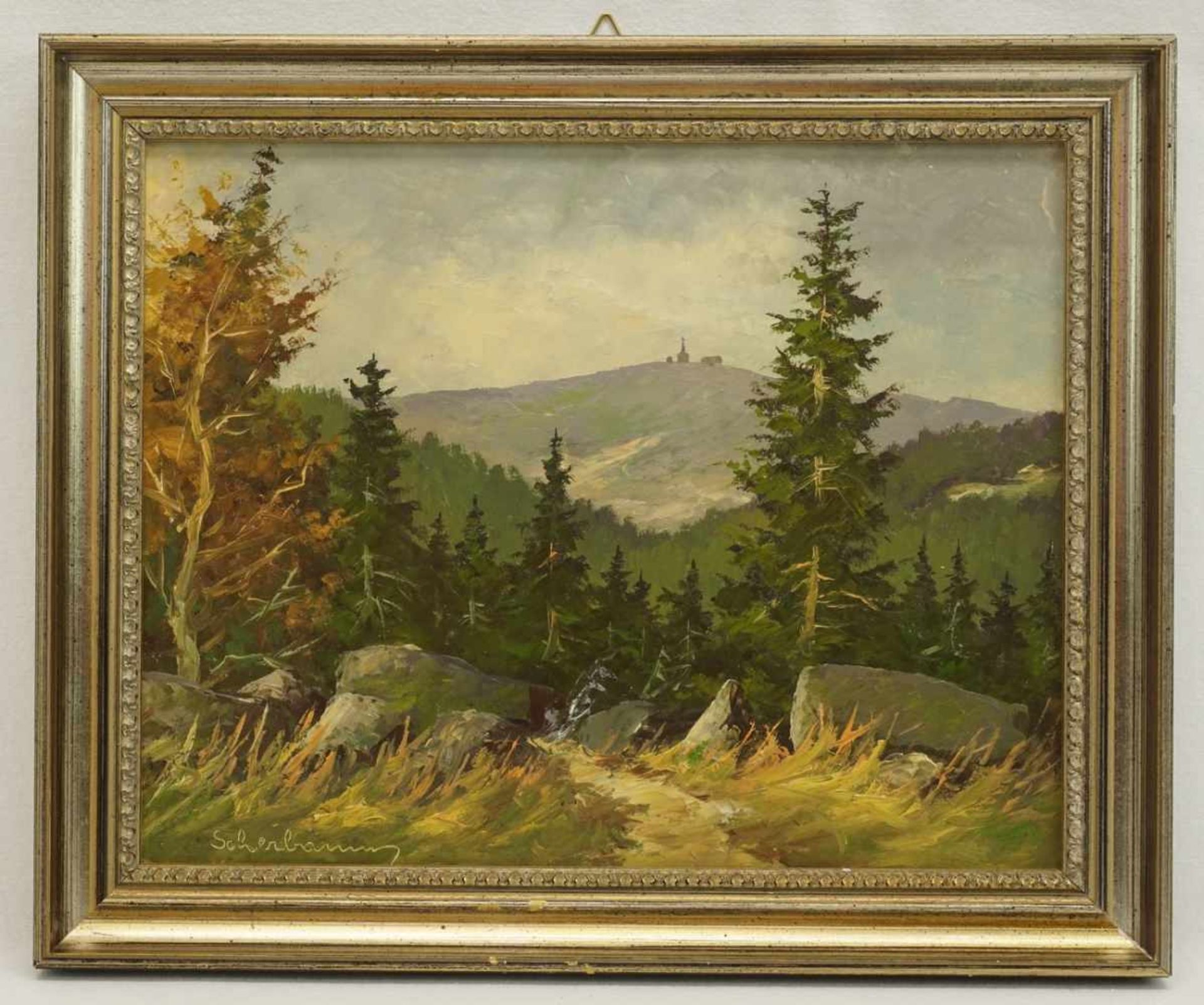 Rudolf Scherbaum, "Harzlandschaft mit Brocken"Harzmaler, Öl/Malpappe, unten links signiert, - Bild 2 aus 4