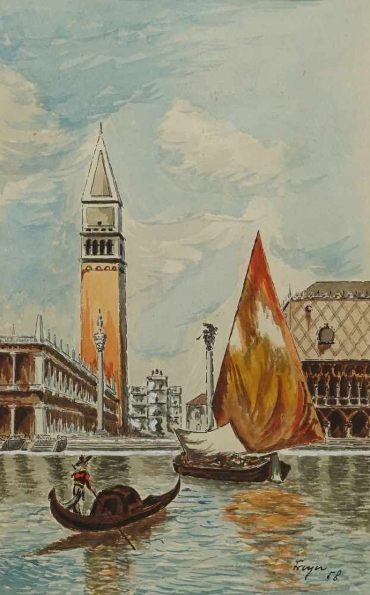 Frayn, "Venedig"Aquarell, unten rechts signiert, datiert (19)58, Markusturm und Markusplatz mit