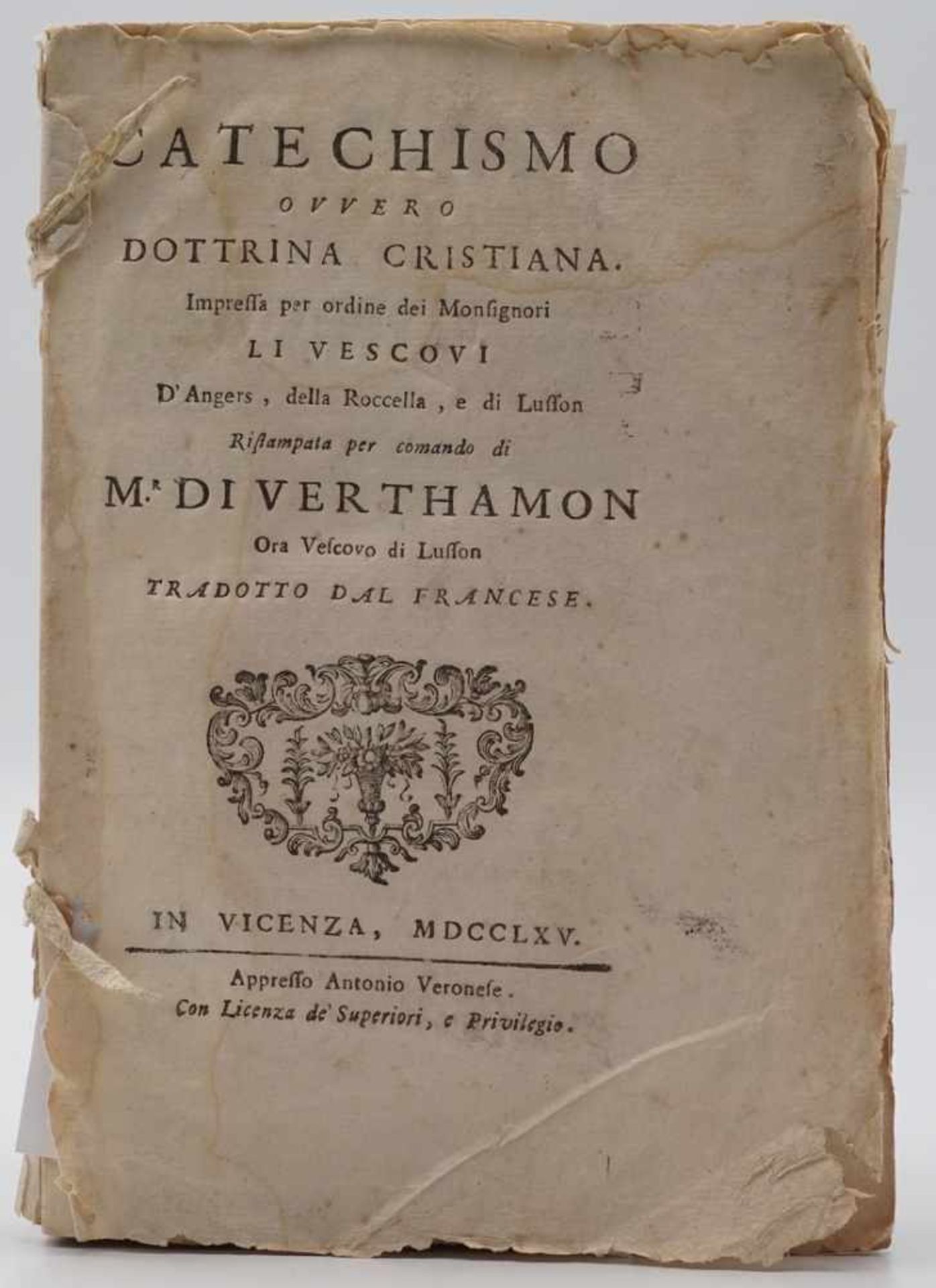 Sechs Bücher von 1633 bis 18141) "Catechismo Ovvero Dottrina Cristiana", 1765, Einband fehlt, 260 - Image 2 of 7