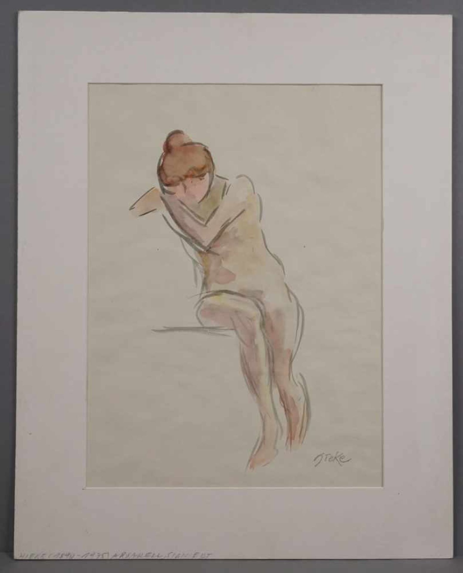 Hieke, "Sitzender Mädchenakt"(1890 - 1975), Aquarell/Papier, unten rechts signiert, guter Zustand, - Bild 2 aus 3