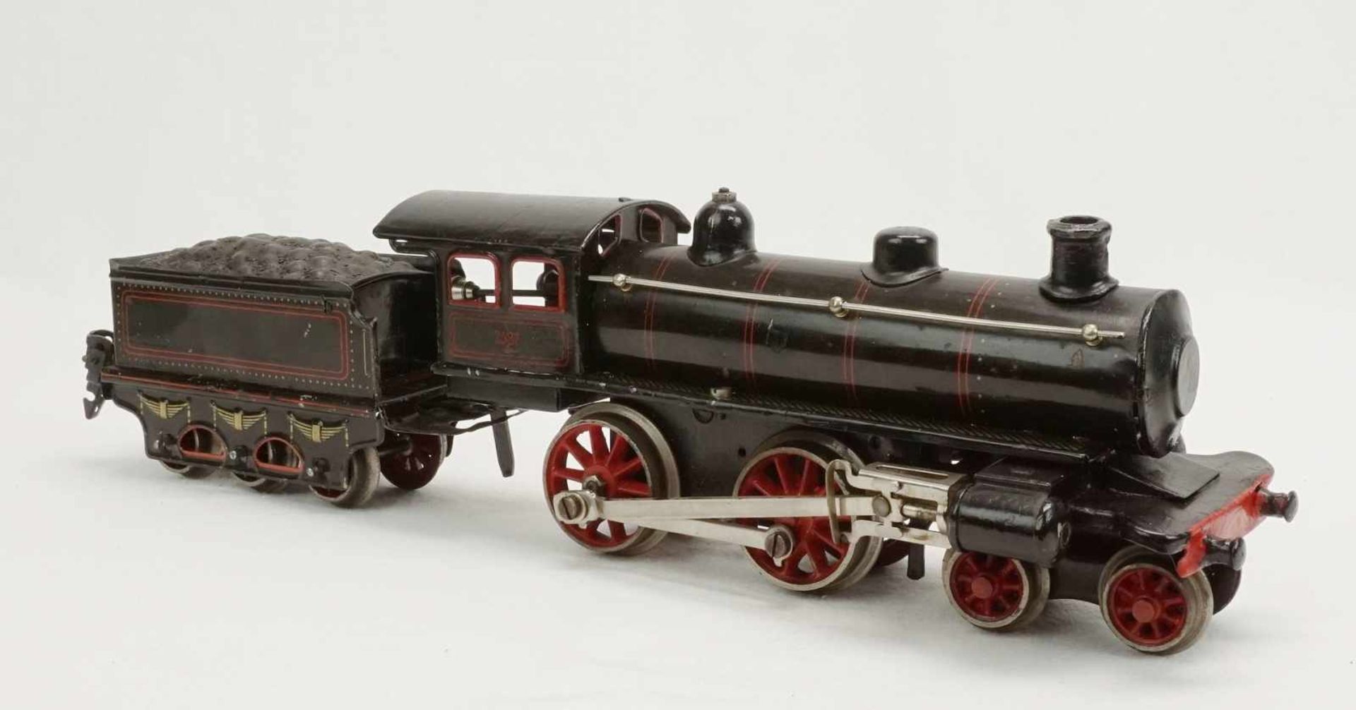 Schlepptenderlok BN 2587 Märklin, Spur 0, um 1930Uhrwerkantrieb intakt, Vor- und Rückwärtsgang, - Bild 2 aus 4