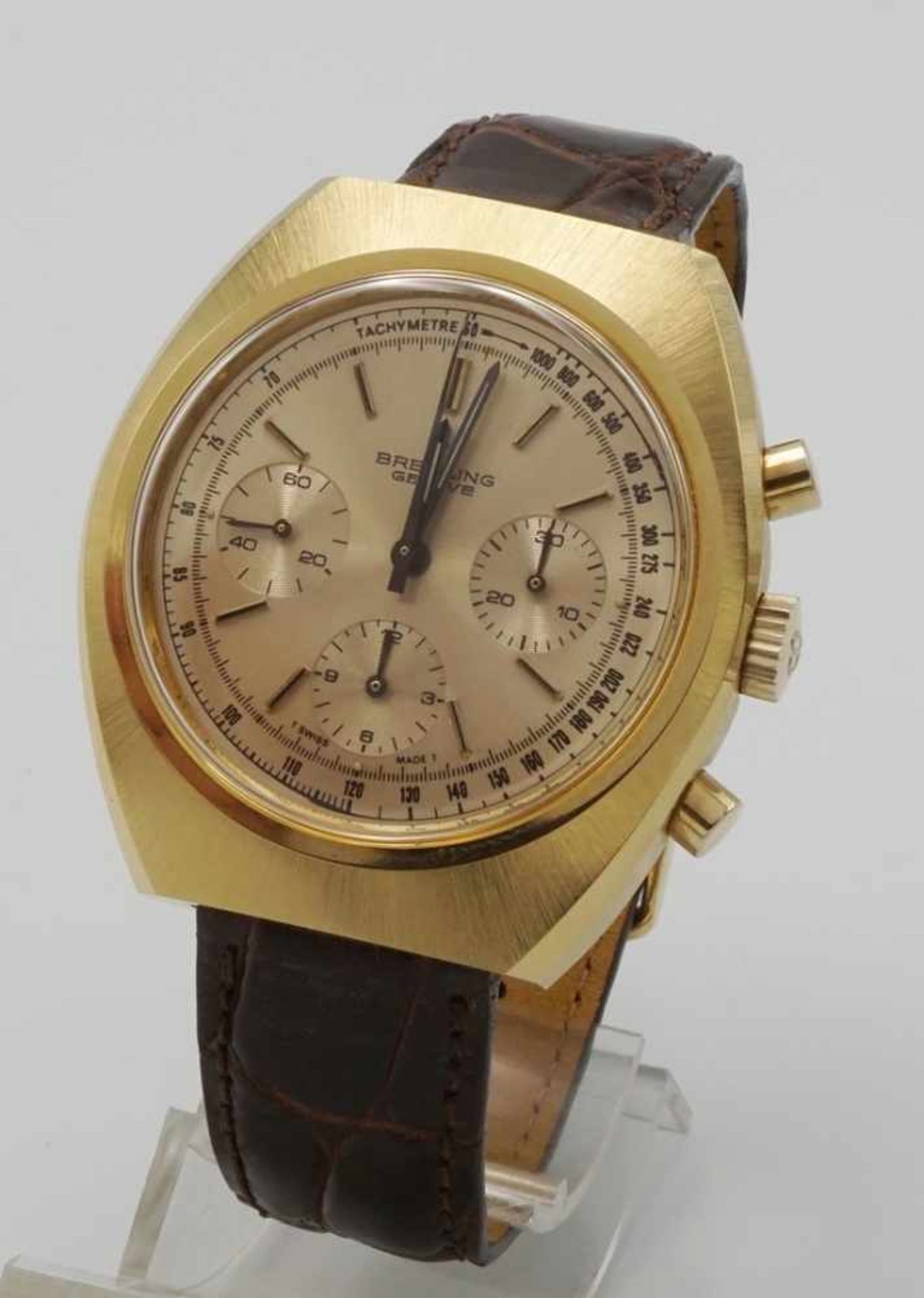 Breitling Long Plaing, Herrenarmbanduhr mit Chronograph, Ref. 820.4, um 1960vergoldetes Edelstahl