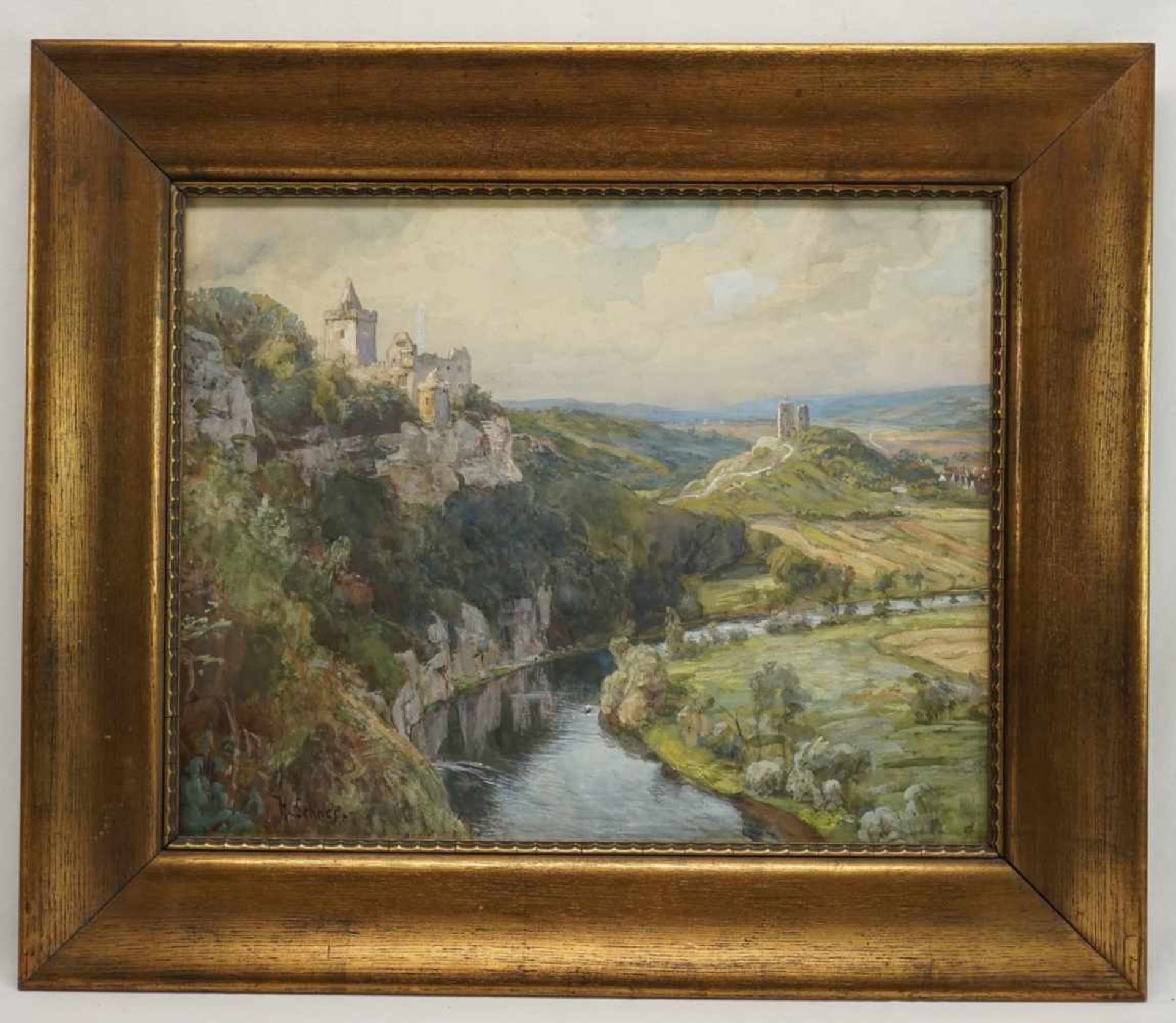 Hermann Schnee, "Die Rudelsburg in Thüringen"(1840 Treuenbrietzen - 1926 Berlin), Aquarell/Malpappe, - Bild 2 aus 4