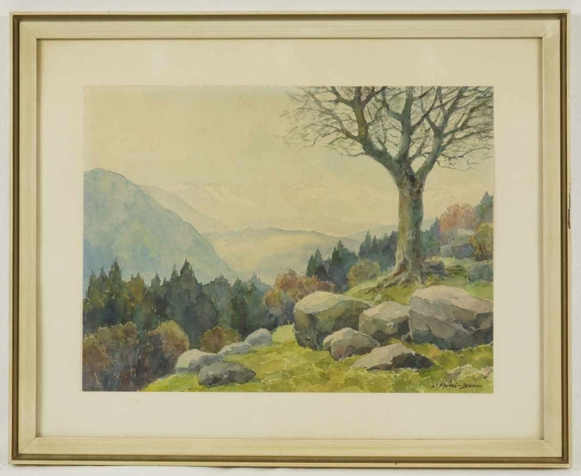 Walter Schölei-Breslau, "Felsige Landschaft"(1891 - 1958), Aquarell/Papier, unten rechts signiert, - Image 2 of 4