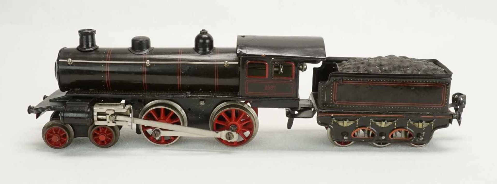 Schlepptenderlok BN 2587 Märklin, Spur 0, um 1930Uhrwerkantrieb intakt, Vor- und Rückwärtsgang, - Bild 3 aus 4