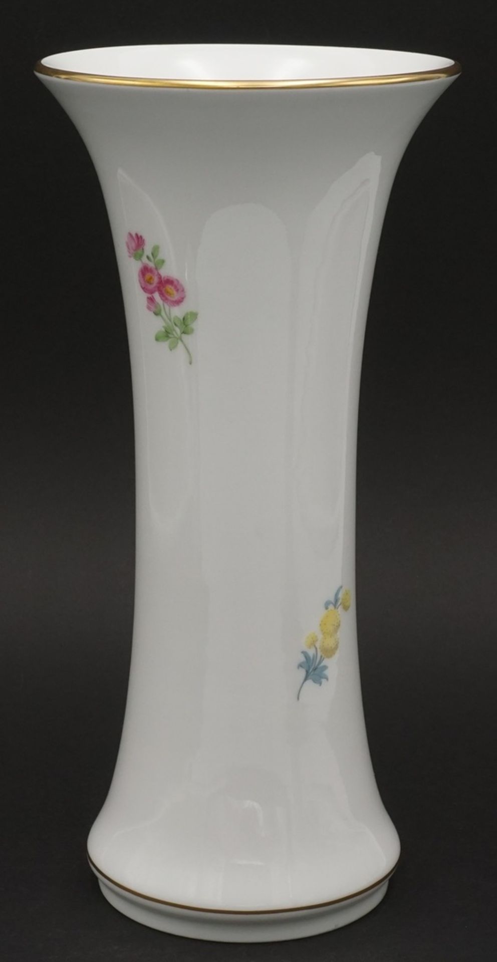 Meissen Vase mit Bunter Blume1. Wahl, Vintage Blume 2, Mitte, Motiv Tulpe, Goldrand, im Boden - Bild 2 aus 3