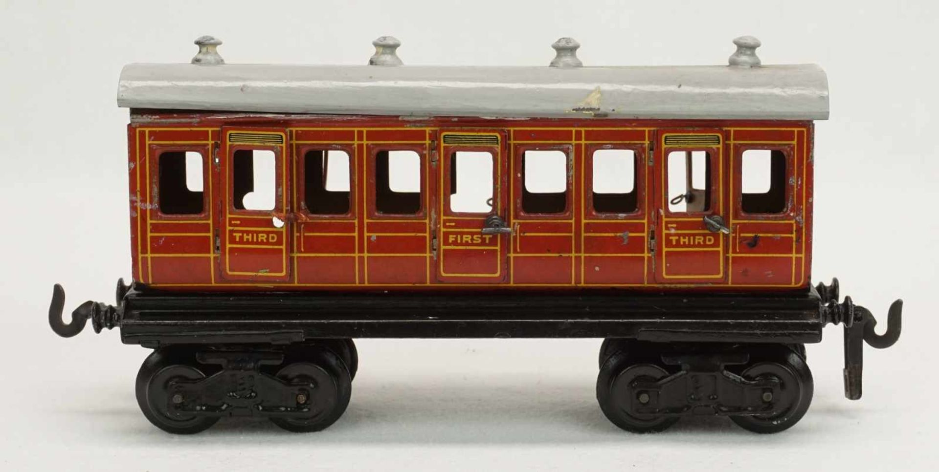 Sehr seltener englischer Abteilwagen "First" und "Third class", Spur 0, um 1930Blech