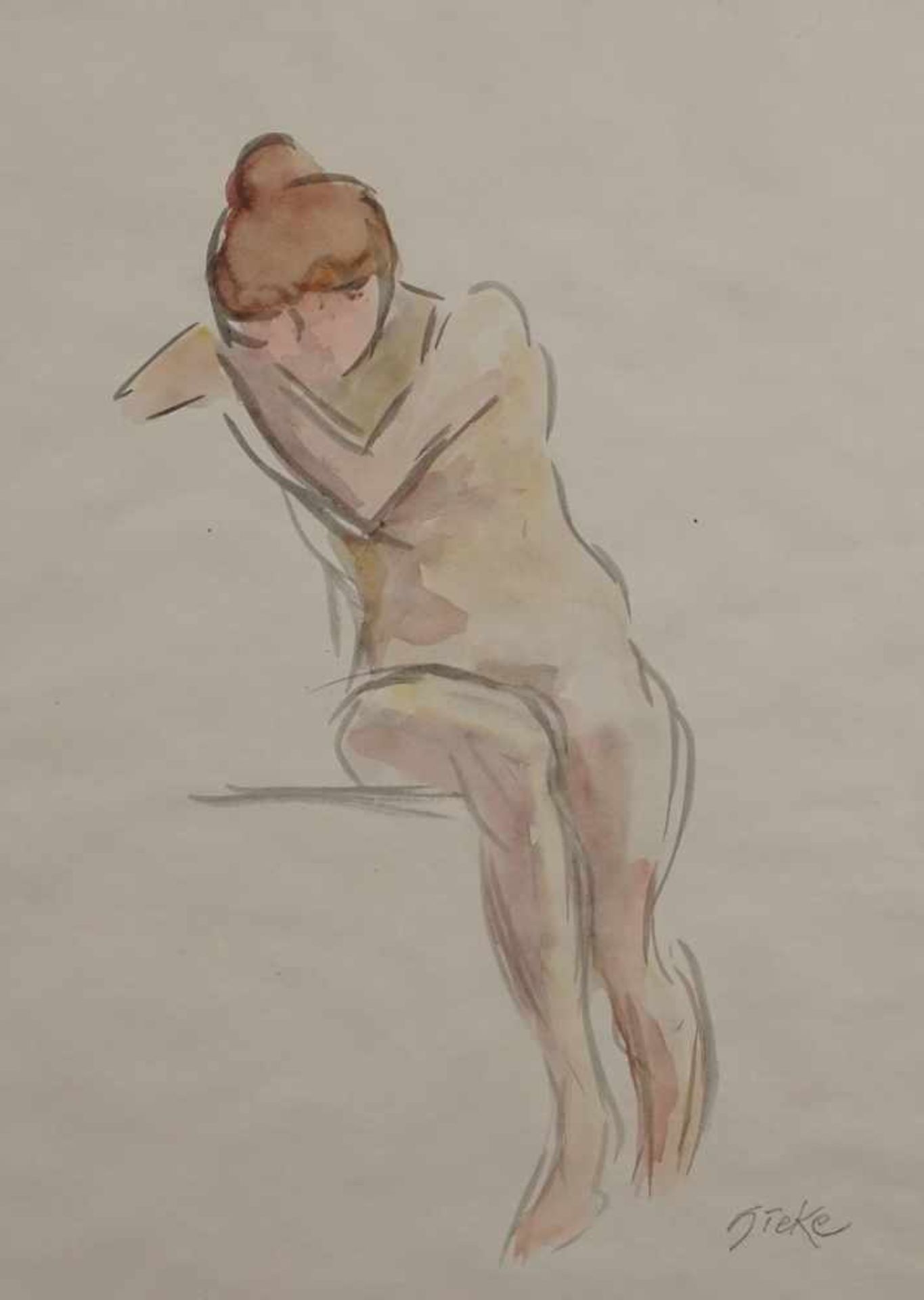 Hieke, "Sitzender Mädchenakt"(1890 - 1975), Aquarell/Papier, unten rechts signiert, guter Zustand,